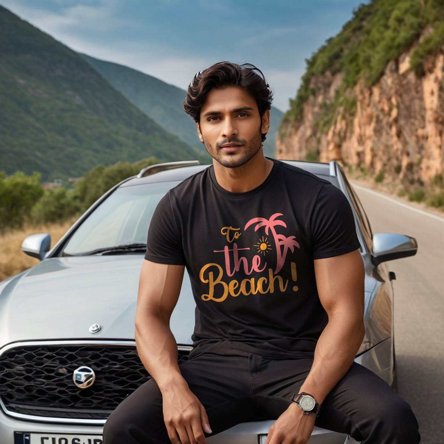 To The Beach - Unisex Round Neck Regular Fit 100% Combed Cotton Half Sleeve T-Shirt - Mojilo Mart