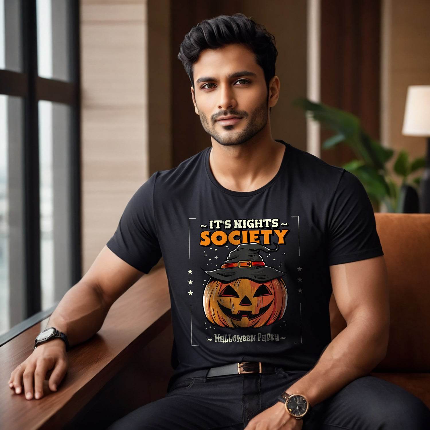It's Nights Society - Unisex Round Neck Regular Fit 100% Combed Cotton Half Sleeve T-Shirt - Mojilo Mart