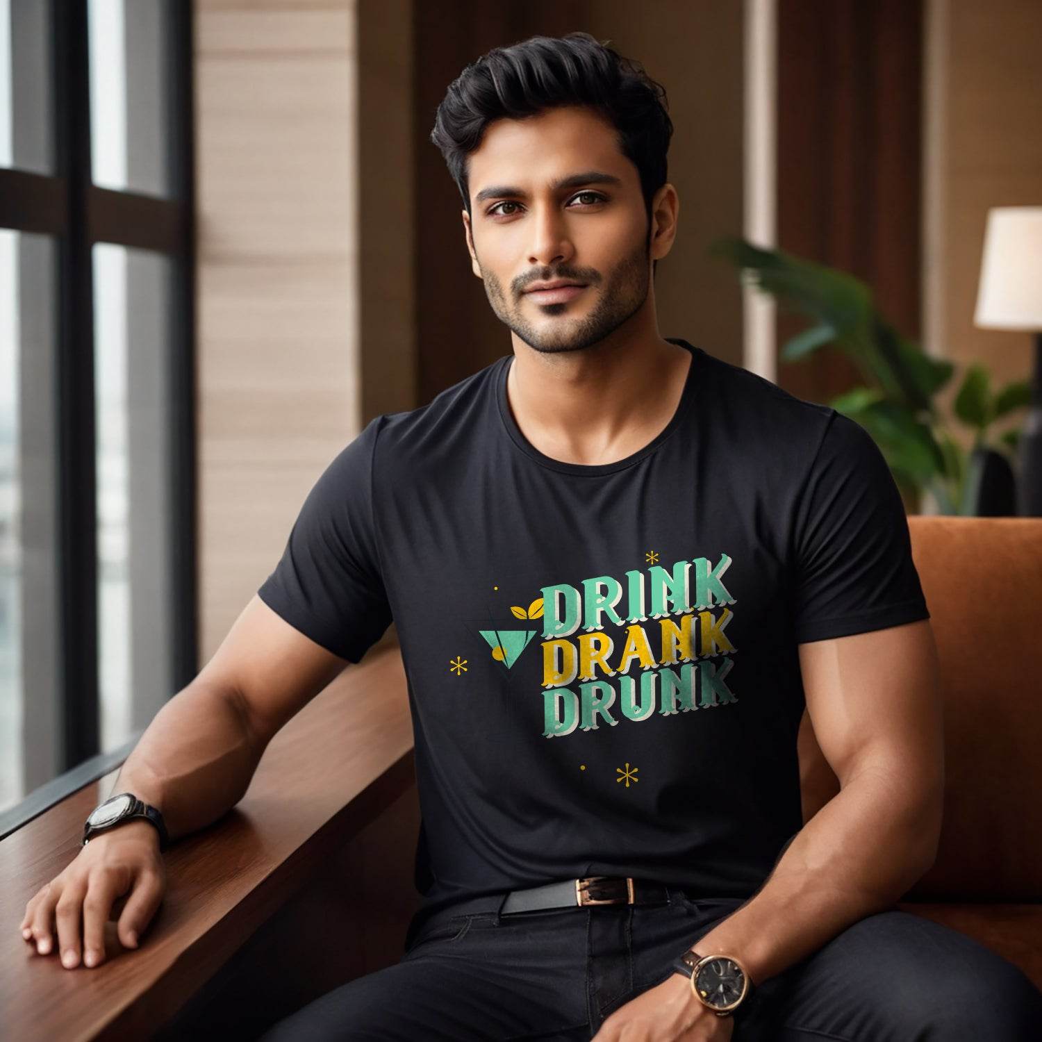 Drink, Drank, Drunk - Unisex Round Neck Regular Fit 100% Combed Cotton Half Sleeve T-Shirt - Mojilo Mart