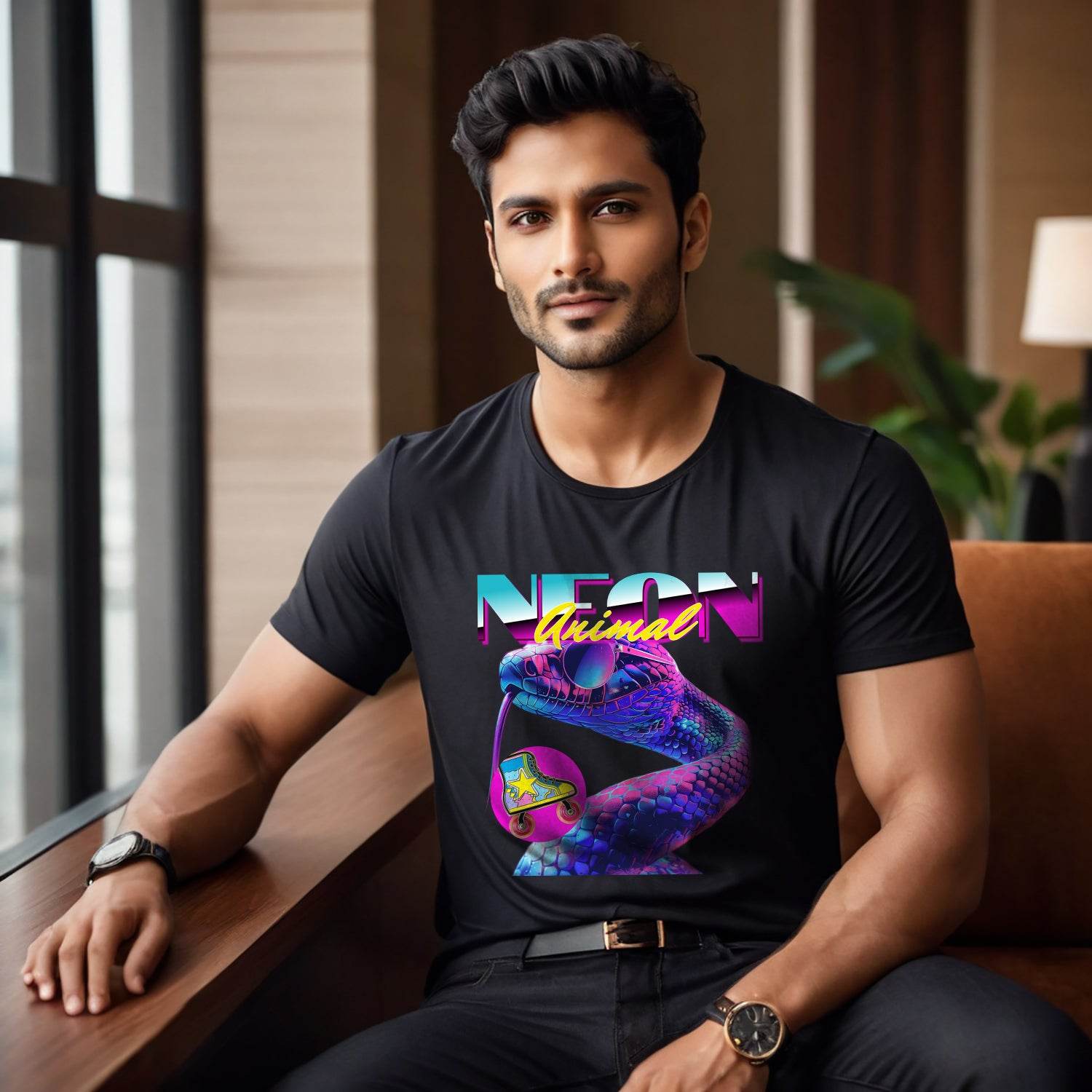Neon Animal Snake - Unisex Round Neck Regular Fit 100% Combed Cotton Half Sleeve T-Shirt - Mojilo Mart