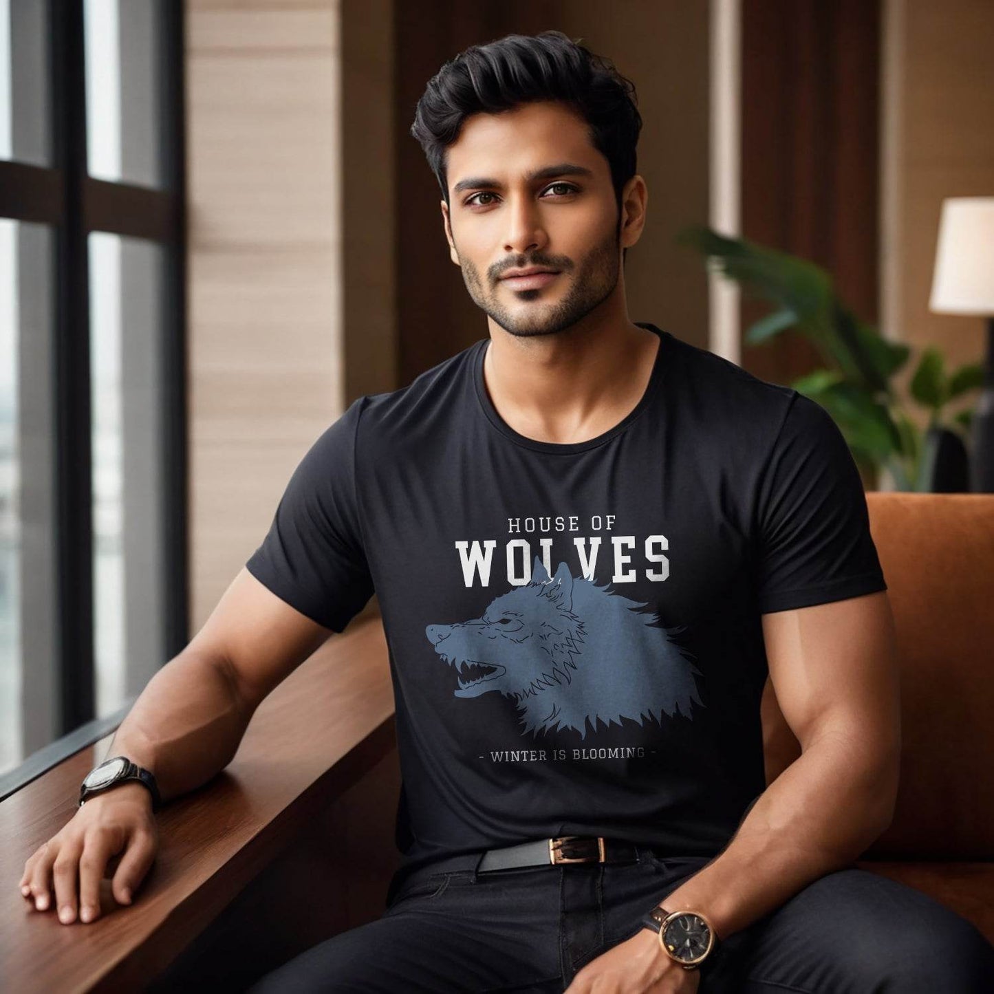 HOUSE OF WOLVES GRAPHIC - Unisex Round Neck Regular Fit 100% Combed Cotton Half Sleeve T-Shirt - Mojilo Mart