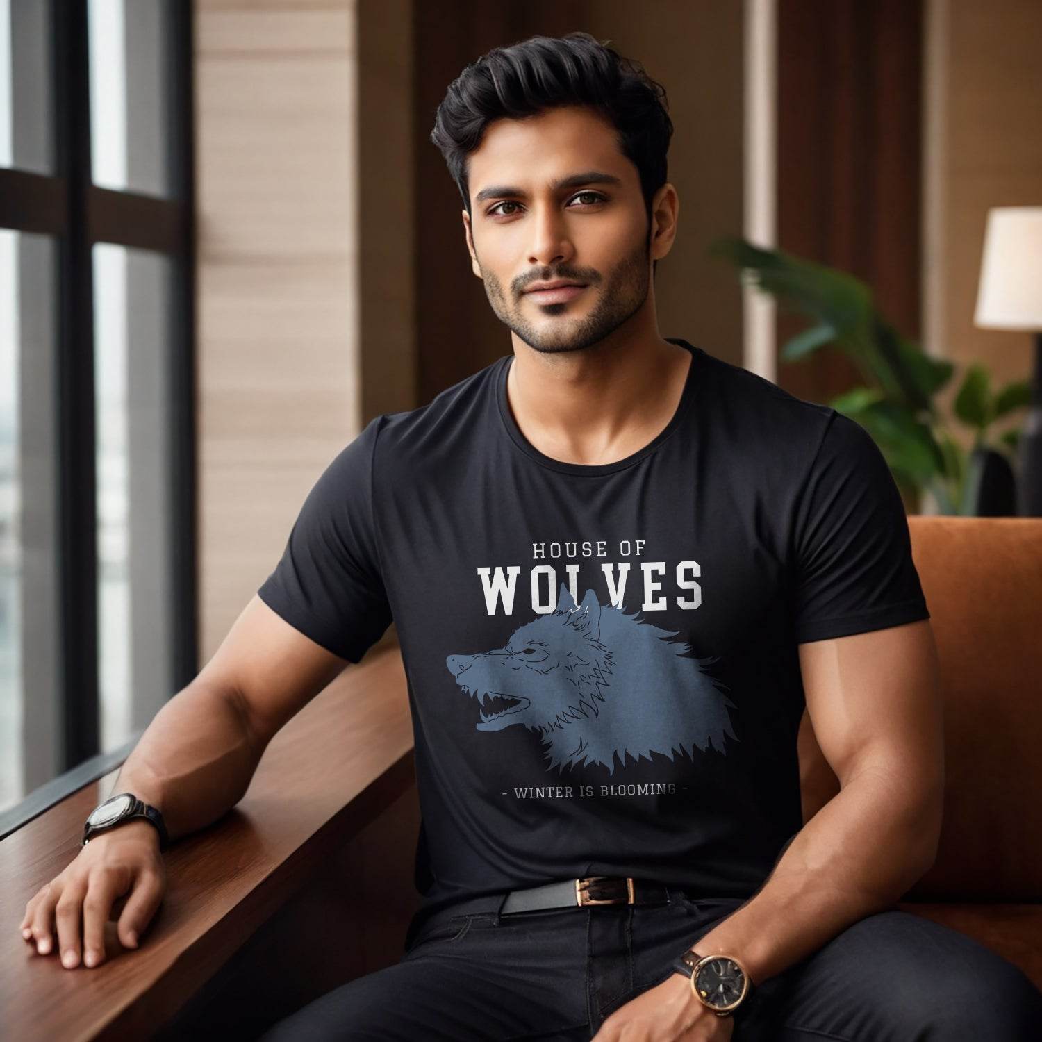 HOUSE OF WOLVES GRAPHIC - Unisex Round Neck Regular Fit 100% Combed Cotton Half Sleeve T-Shirt - Mojilo Mart