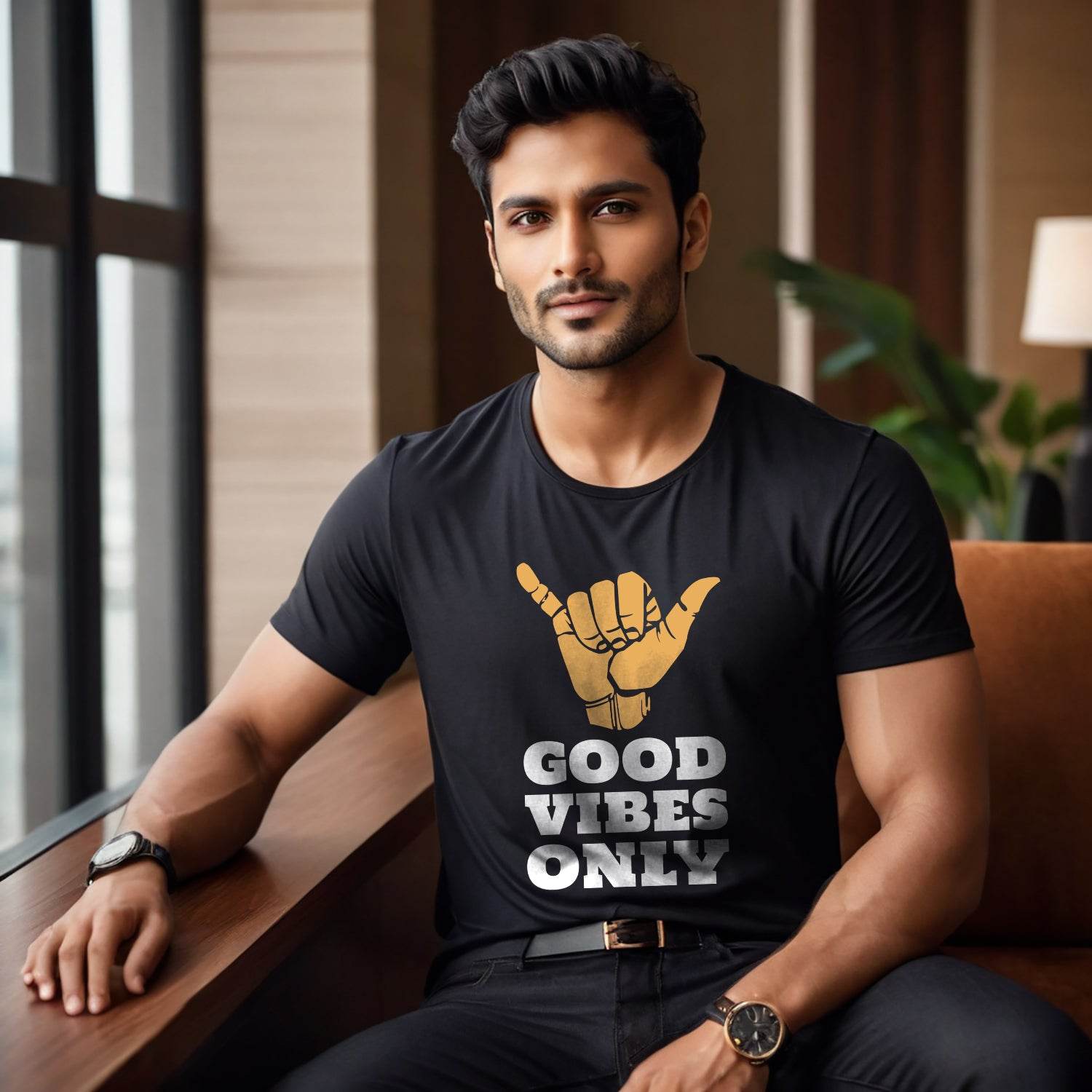 Good Vibes Only - Unisex Round Neck Regular Fit 100% Combed Cotton Half Sleeve T-Shirt - Mojilo Mart