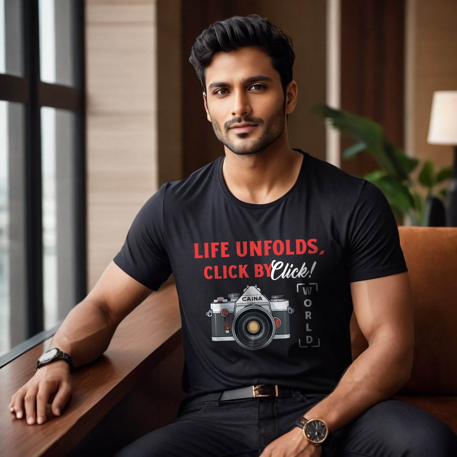 Life Unfolds, Click By Click! World - Unisex Round Neck Regular Fit 100% Combed Cotton Half Sleeve T-Shirt - Mojilo Mart