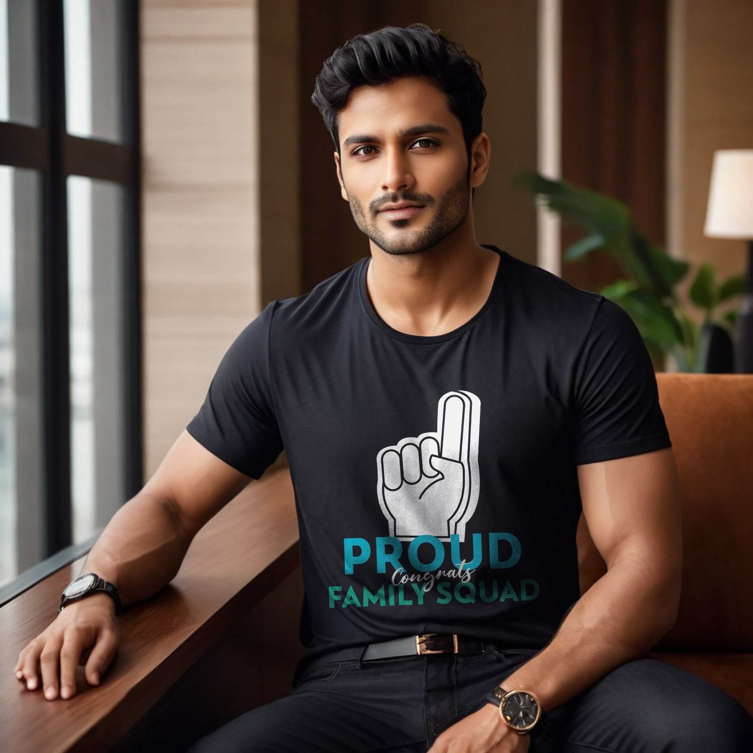 Proud congrats Family Squad - Unisex Round Neck Regular Fit 100% Combed Cotton Half Sleeve T-Shirt - Mojilo Mart