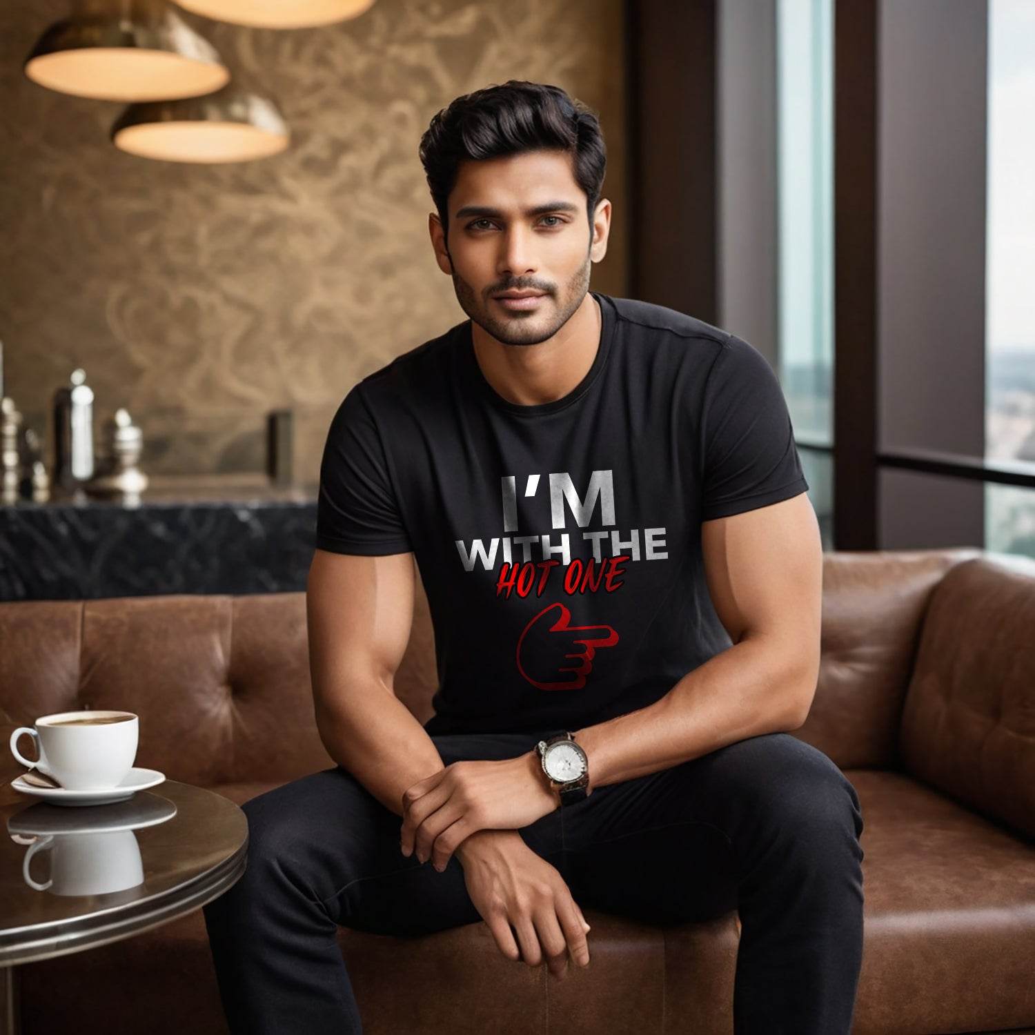 I'm With The Hot One - Unisex Round Neck Regular Fit 100% Combed Cotton Half Sleeve T-Shirt - Mojilo Mart