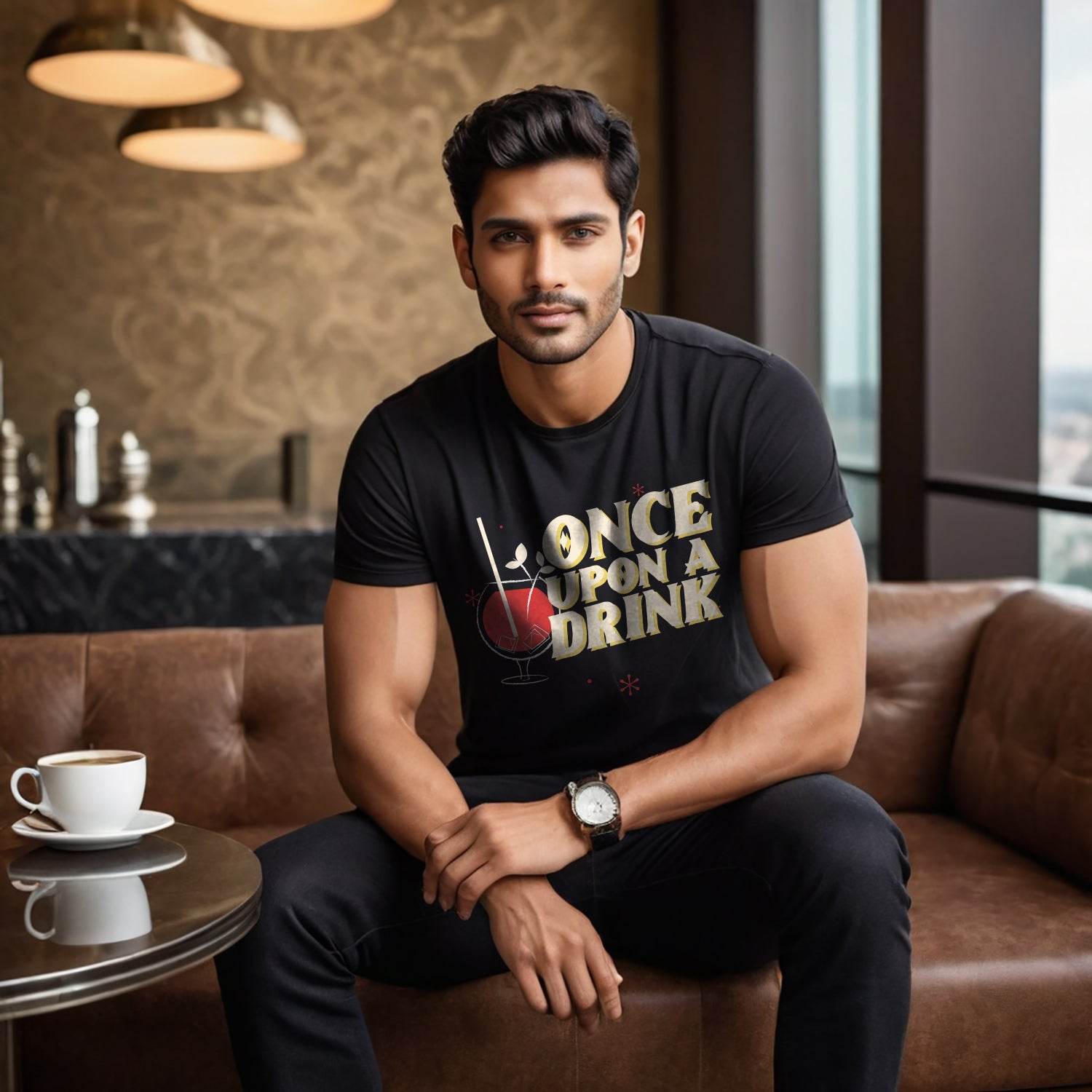 Once Upon A Drink - Unisex Round Neck Regular Fit 100% Combed Cotton Half Sleeve T-Shirt - Mojilo Mart