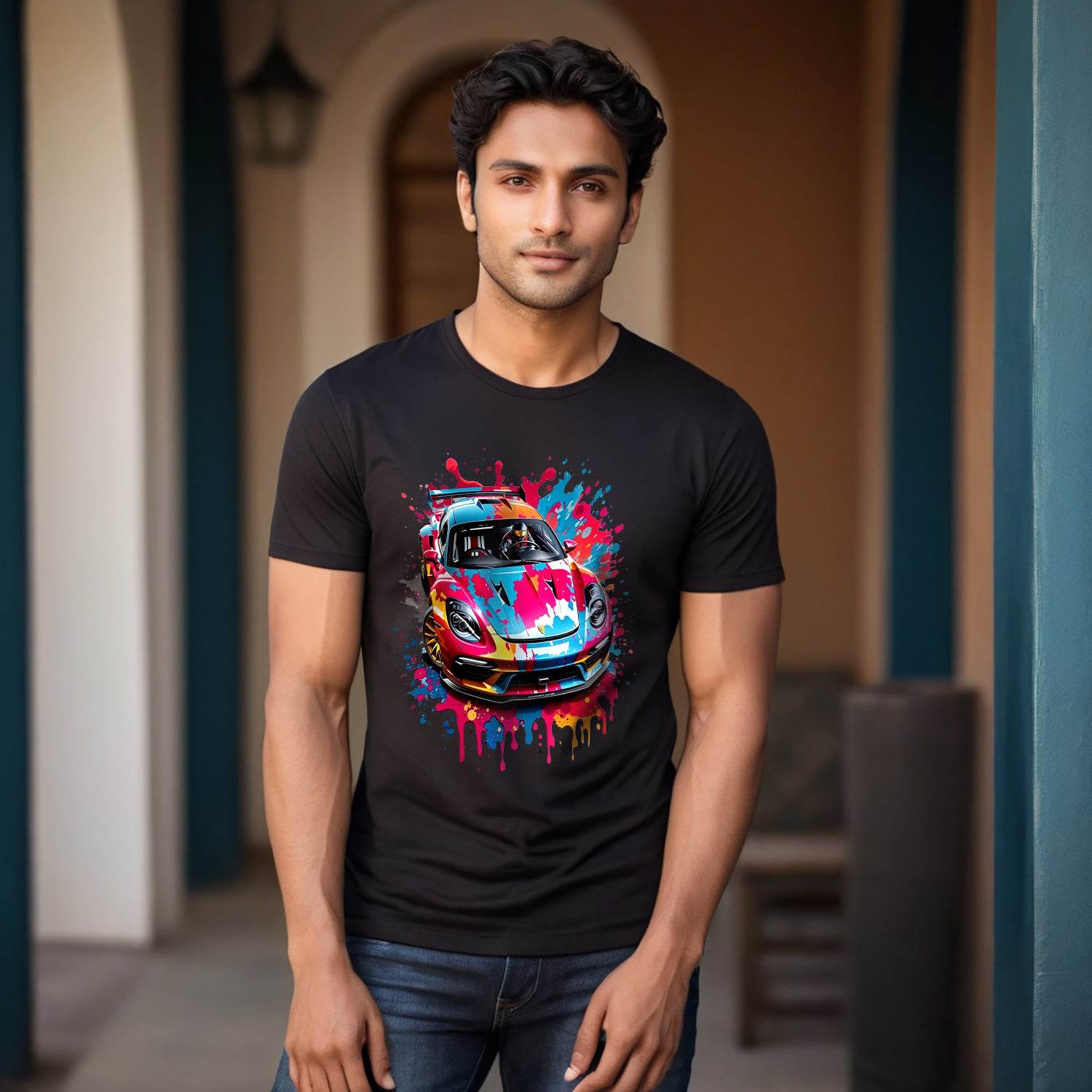 Colorful Car - Unisex Round Neck Regular Fit 100% Combed Cotton Half Sleeve T-Shirt - Mojilo Mart