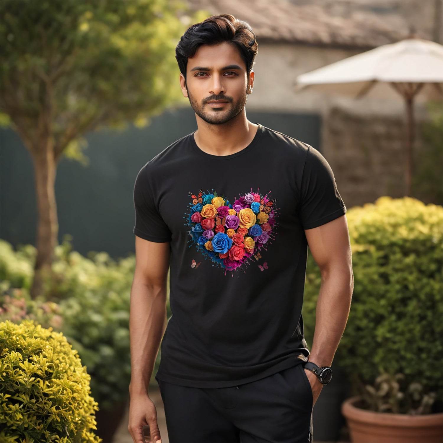 Heart Full of Flowers - Unisex Round Neck Regular Fit 100% Combed Cotton Half Sleeve T-Shirt - Mojilo Mart