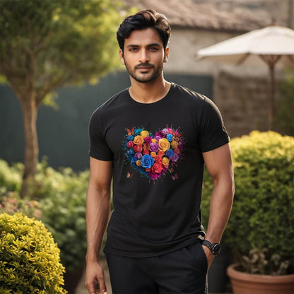 Heart Full of Flowers - Unisex Round Neck Regular Fit 100% Combed Cotton Half Sleeve T-Shirt - Mojilo Mart