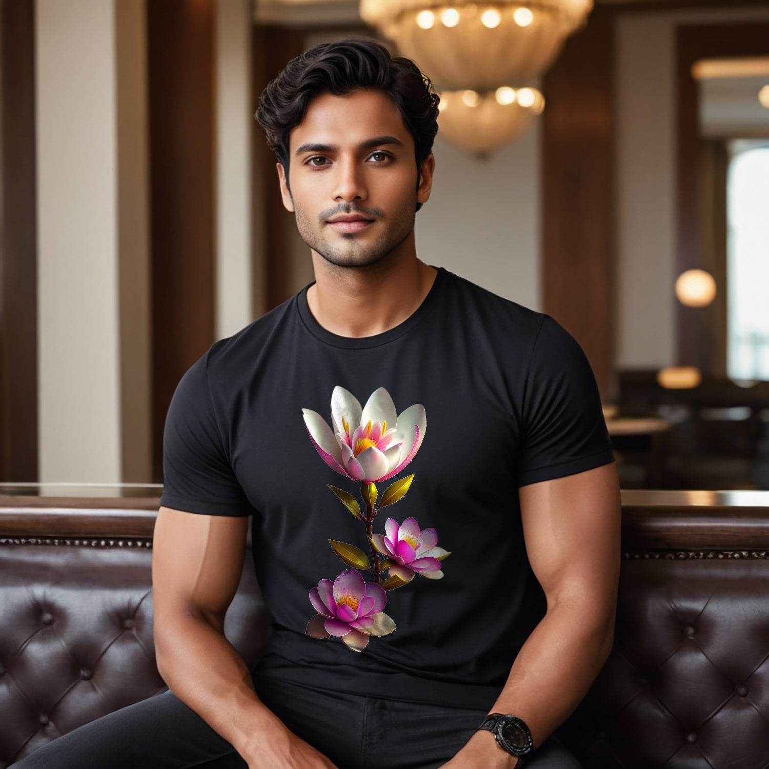 Pink Magnolia flower - Unisex Round Neck Regular Fit 100% Combed Cotton Half Sleeve T-Shirt - Mojilo Mart