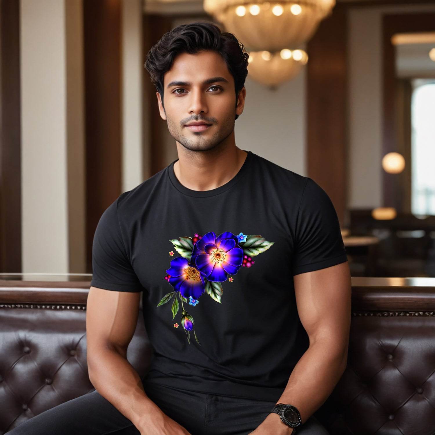 Floral Symphony Desing - Unisex Round Neck Regular Fit 100% Combed Cotton Half Sleeve T-Shirt - Mojilo Mart