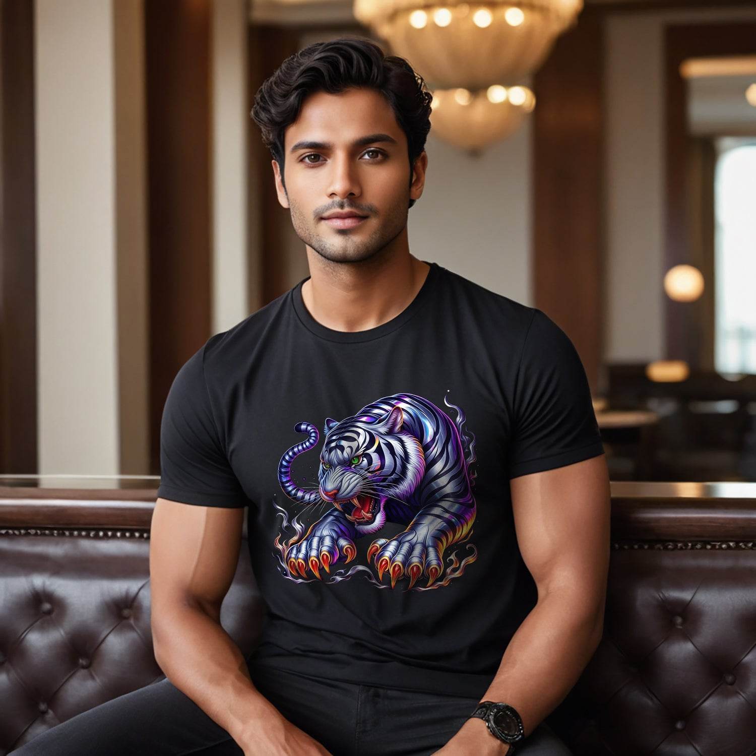 Tiger's Realm Fashion Graphic - Unisex Round Neck Regular Fit 100% Combed Cotton Half Sleeve T-Shirt - Mojilo Mart