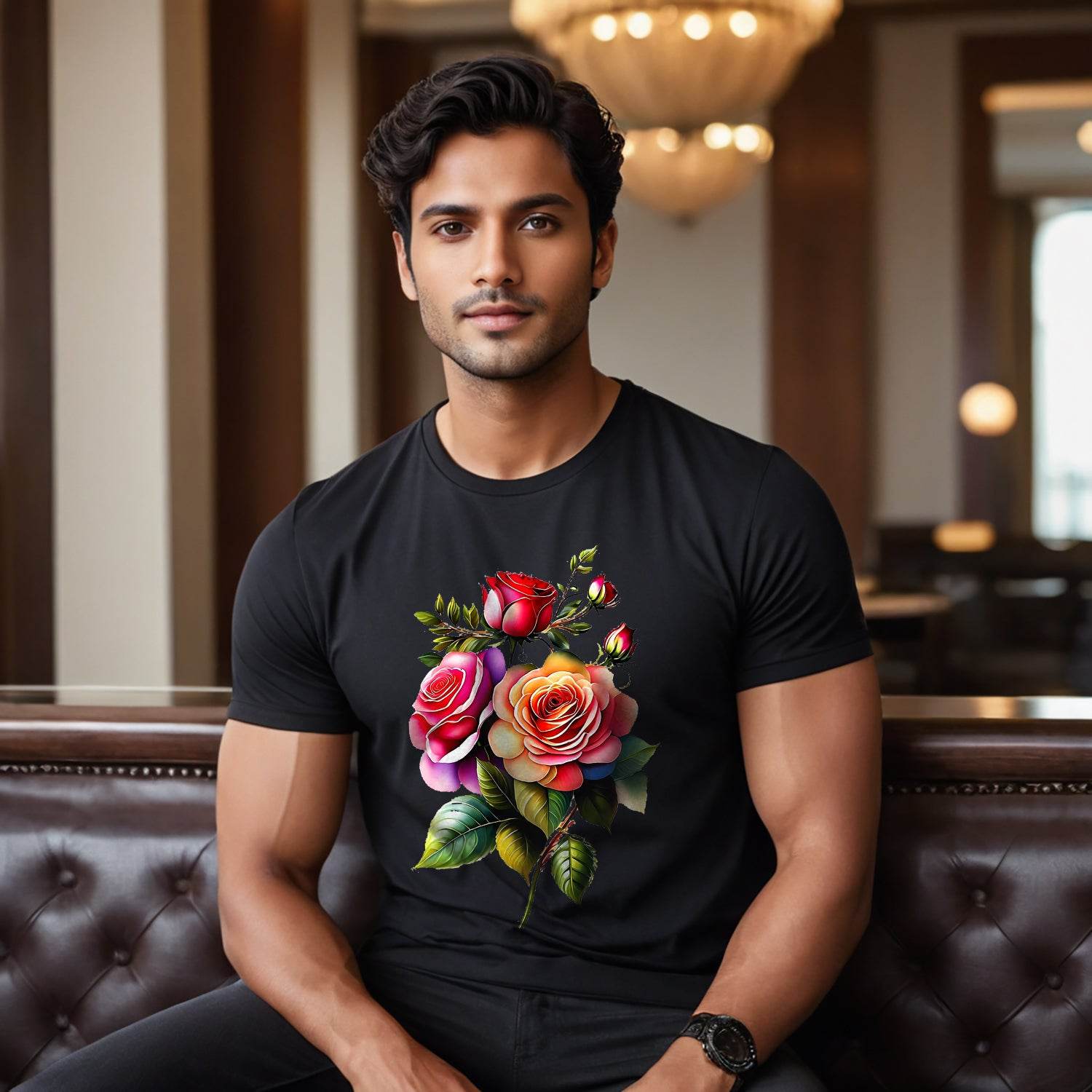 Red Rose Graphic - Unisex Round Neck Regular Fit 100% Combed Cotton Half Sleeve T-Shirt - Mojilo Mart