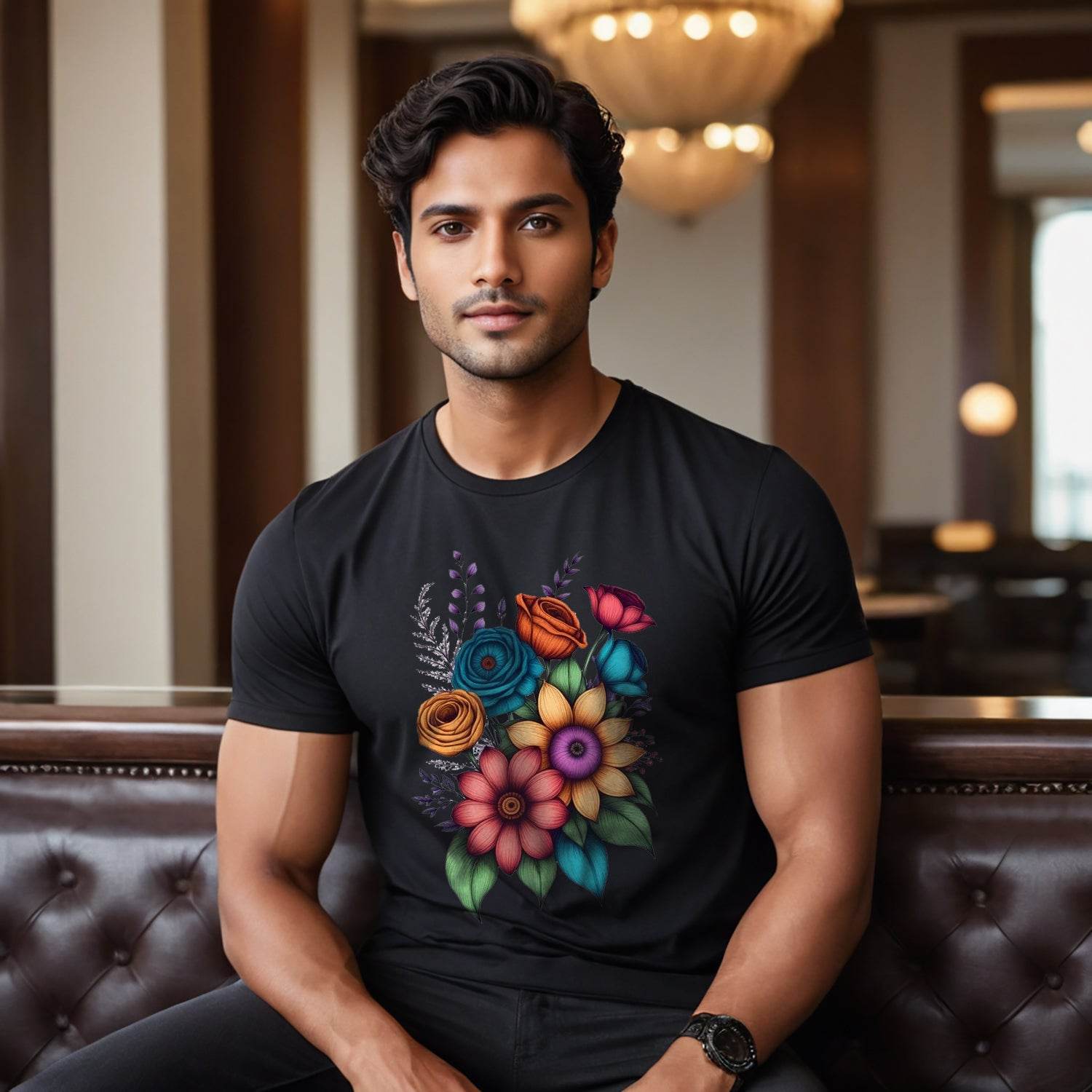 Retro Pressed Flowers - Unisex Round Neck Regular Fit 100% Combed Cotton Half Sleeve T-Shirt - Mojilo Mart