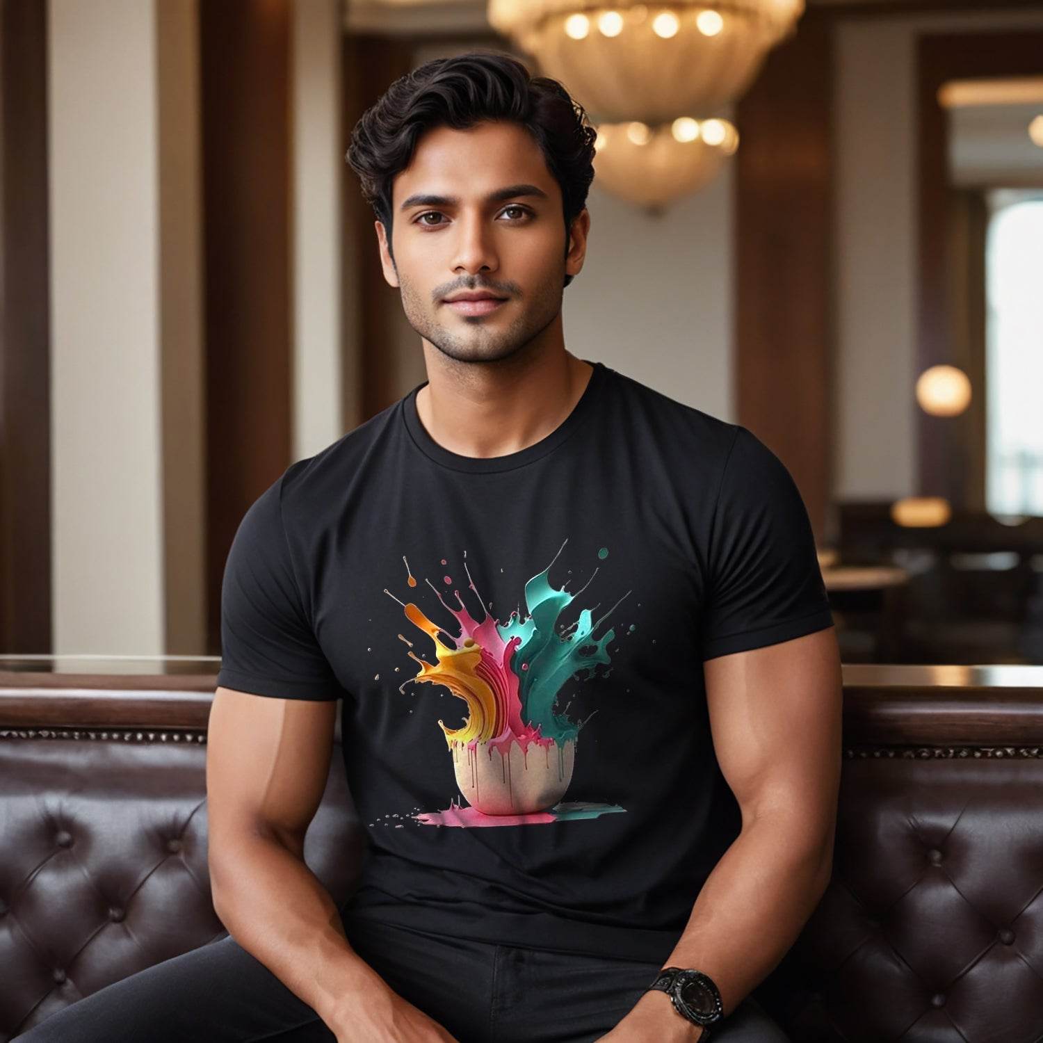Colorful Paint Splatter - Unisex Round Neck Regular Fit 100% Combed Cotton Half Sleeve T-Shirt - Mojilo Mart