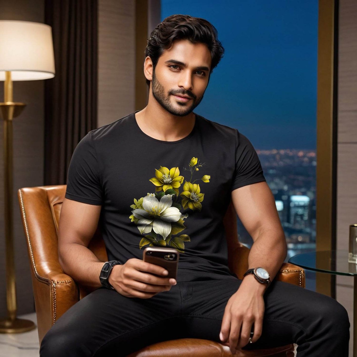 Floral Pattern - Unisex Round Neck Regular Fit 100% Combed Cotton Half Sleeve T-Shirt - Mojilo Mart