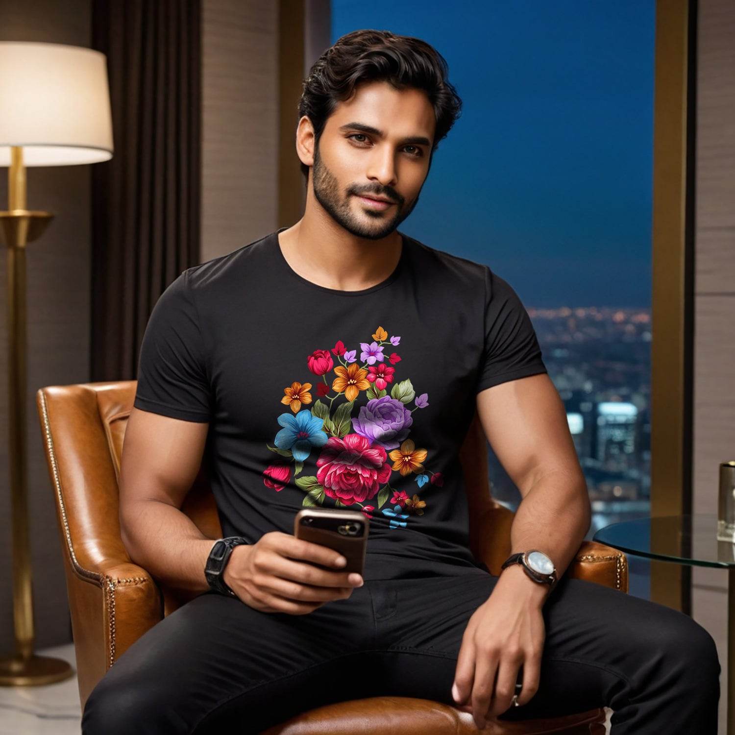 Loose Summer Flowers - Unisex Round Neck Regular Fit 100% Combed Cotton Half Sleeve T-Shirt - Mojilo Mart