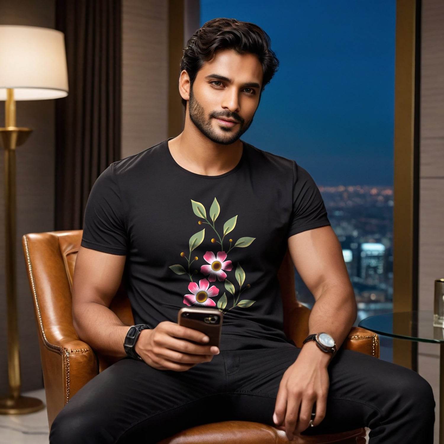 Floral Spring Shirt - Unisex Round Neck Regular Fit 100% Combed Cotton Half Sleeve T-Shirt - Mojilo Mart