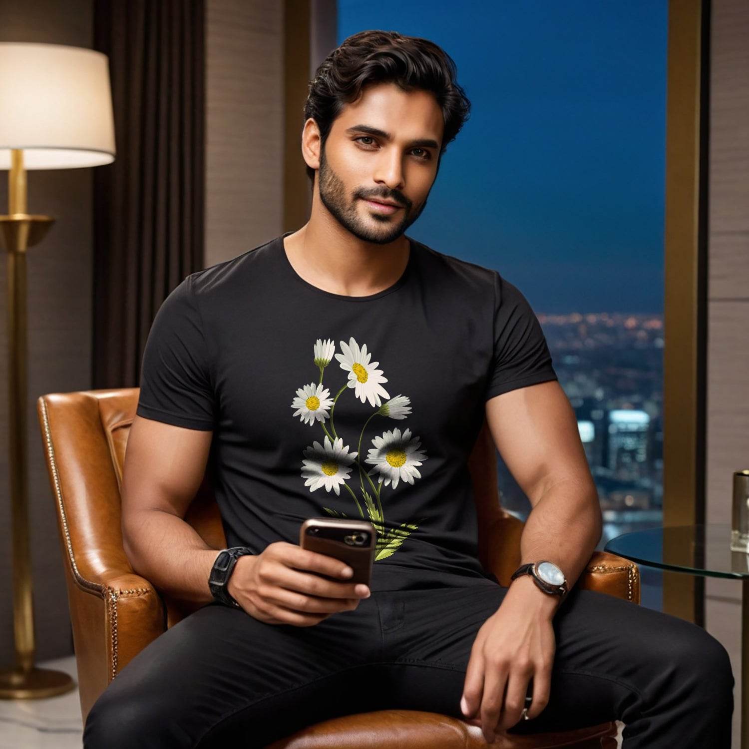 Daisy Flower - Unisex Round Neck Regular Fit 100% Combed Cotton Half Sleeve T-Shirt - Mojilo Mart