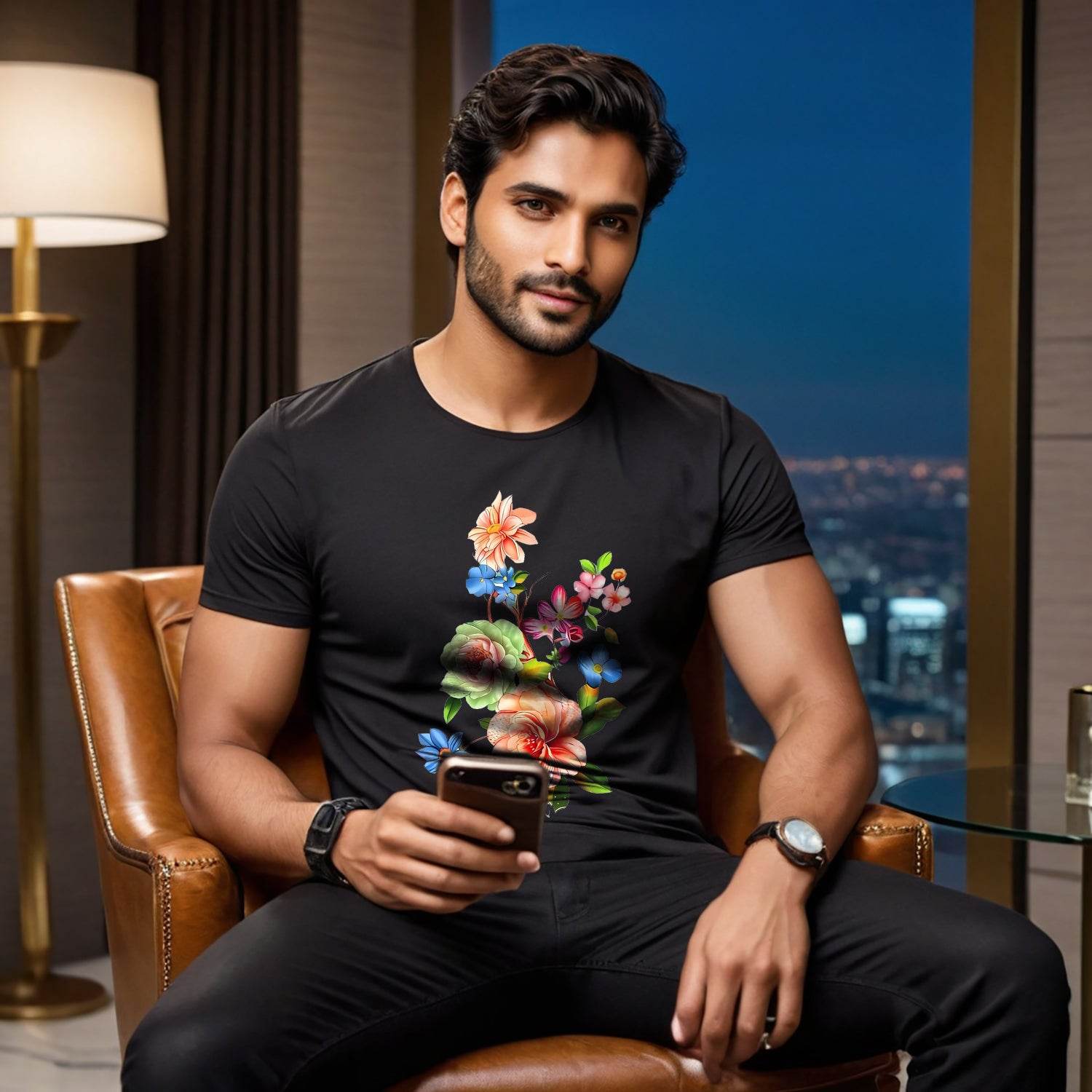 Vibrant Garden Flower - Unisex Round Neck Regular Fit 100% Combed Cotton Half Sleeve T-Shirt - Mojilo Mart