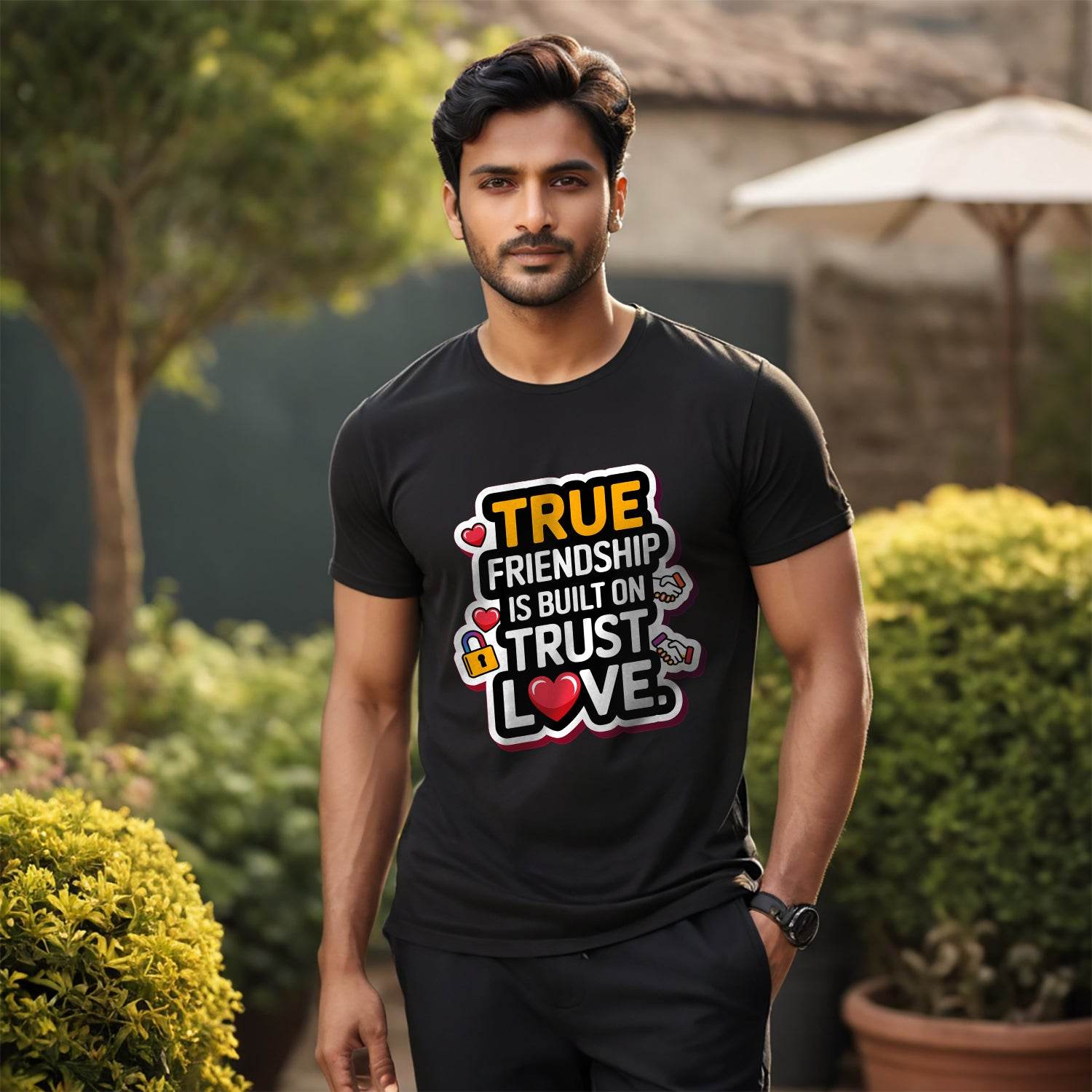 True Friendship is Built On Trust Love - Unisex Round Neck Regular Fit 100% Combed Cotton Half Sleeve T-Shirt - Mojilo Mart