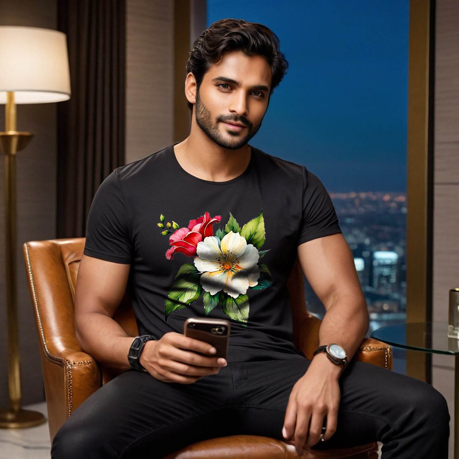 Blossom Roses - Unisex Round Neck Regular Fit 100% Combed Cotton Half Sleeve T-Shirt - Mojilo Mart