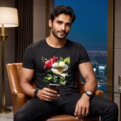 Blossom Roses - Unisex Round Neck Regular Fit 100% Combed Cotton Half Sleeve T-Shirt - Mojilo Mart