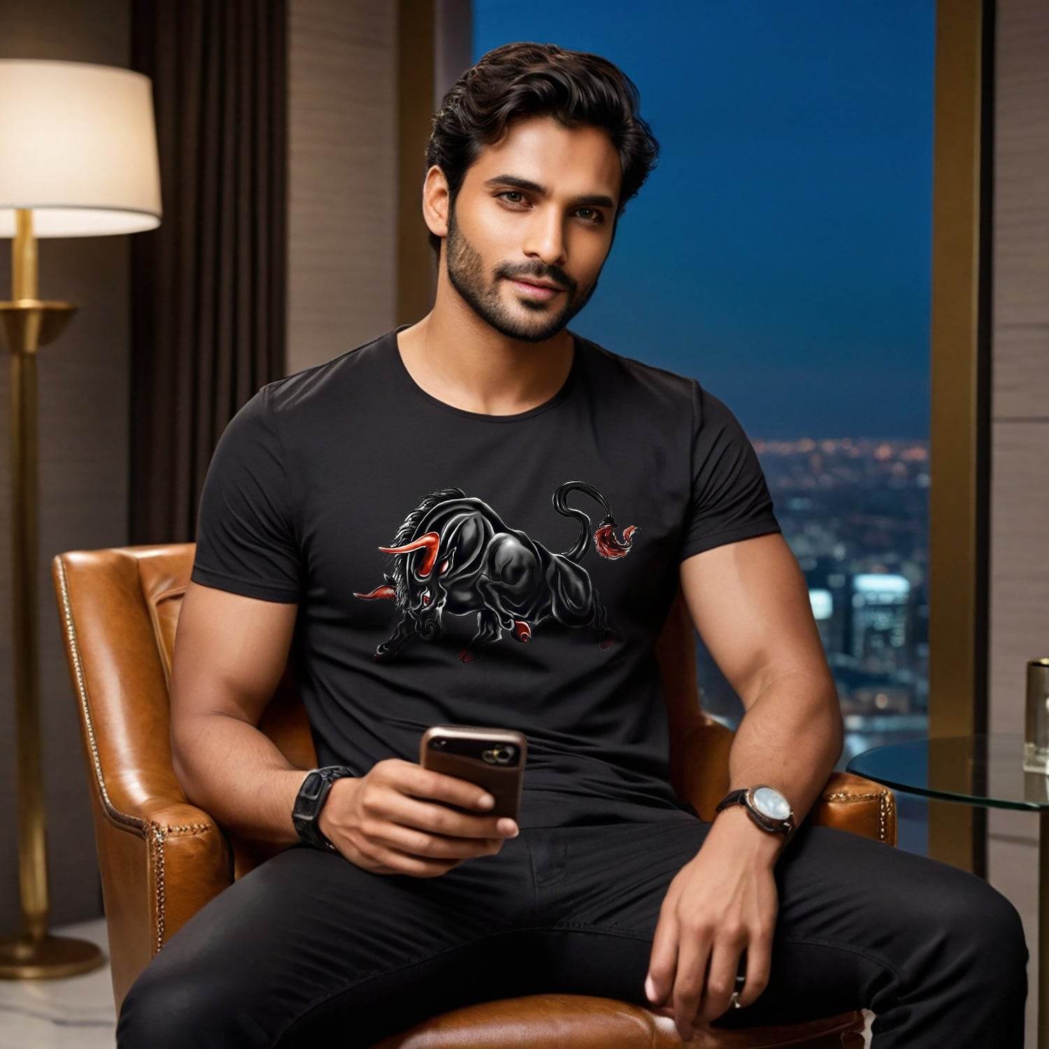 Black Bullock - Unisex Round Neck Regular Fit 100% Combed Cotton Half Sleeve T-Shirt - Mojilo Mart