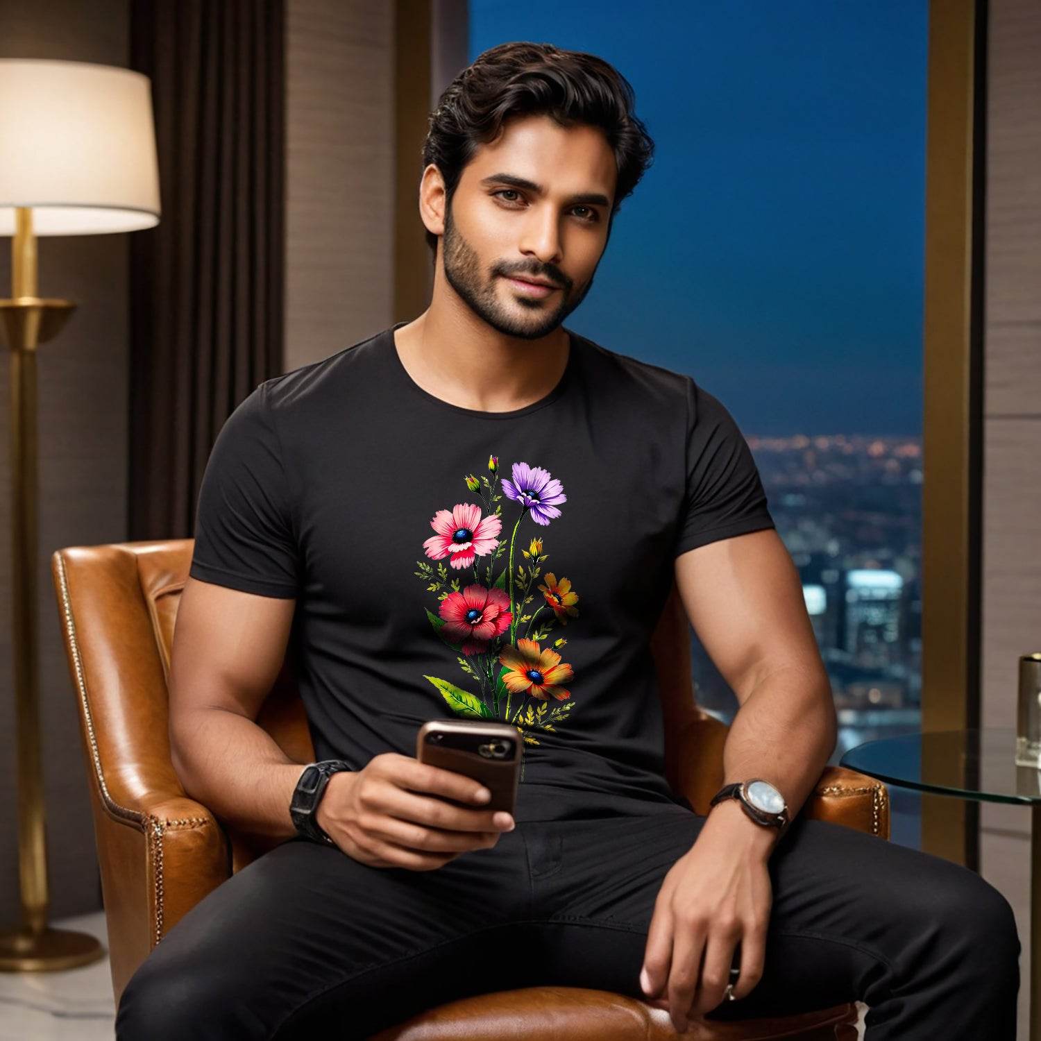 Meadow Flowers - Unisex Round Neck Regular Fit 100% Combed Cotton Half Sleeve T-Shirt - Mojilo Mart