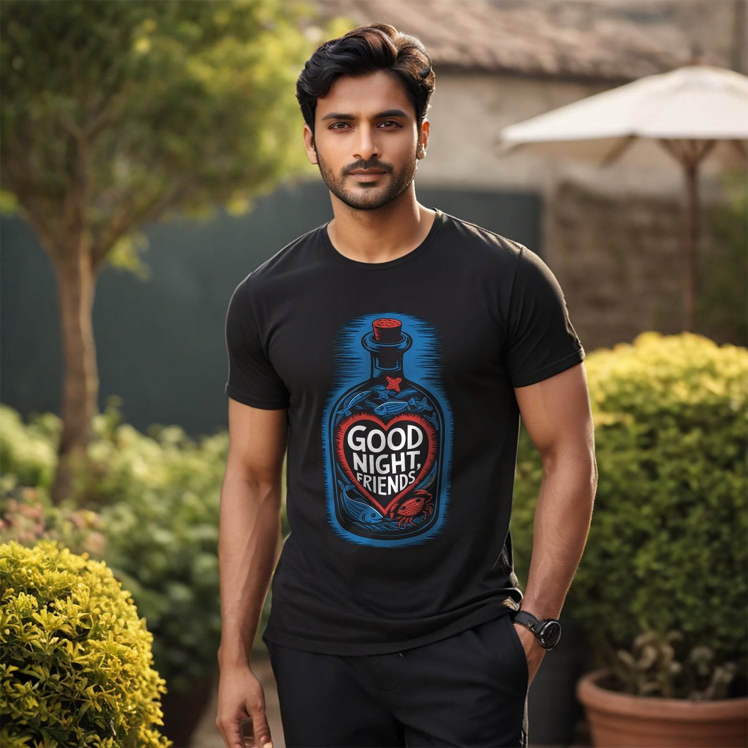 Good Night Friend's - Unisex Round Neck Regular Fit 100% Combed Cotton Half Sleeve T-Shirt - Mojilo Mart