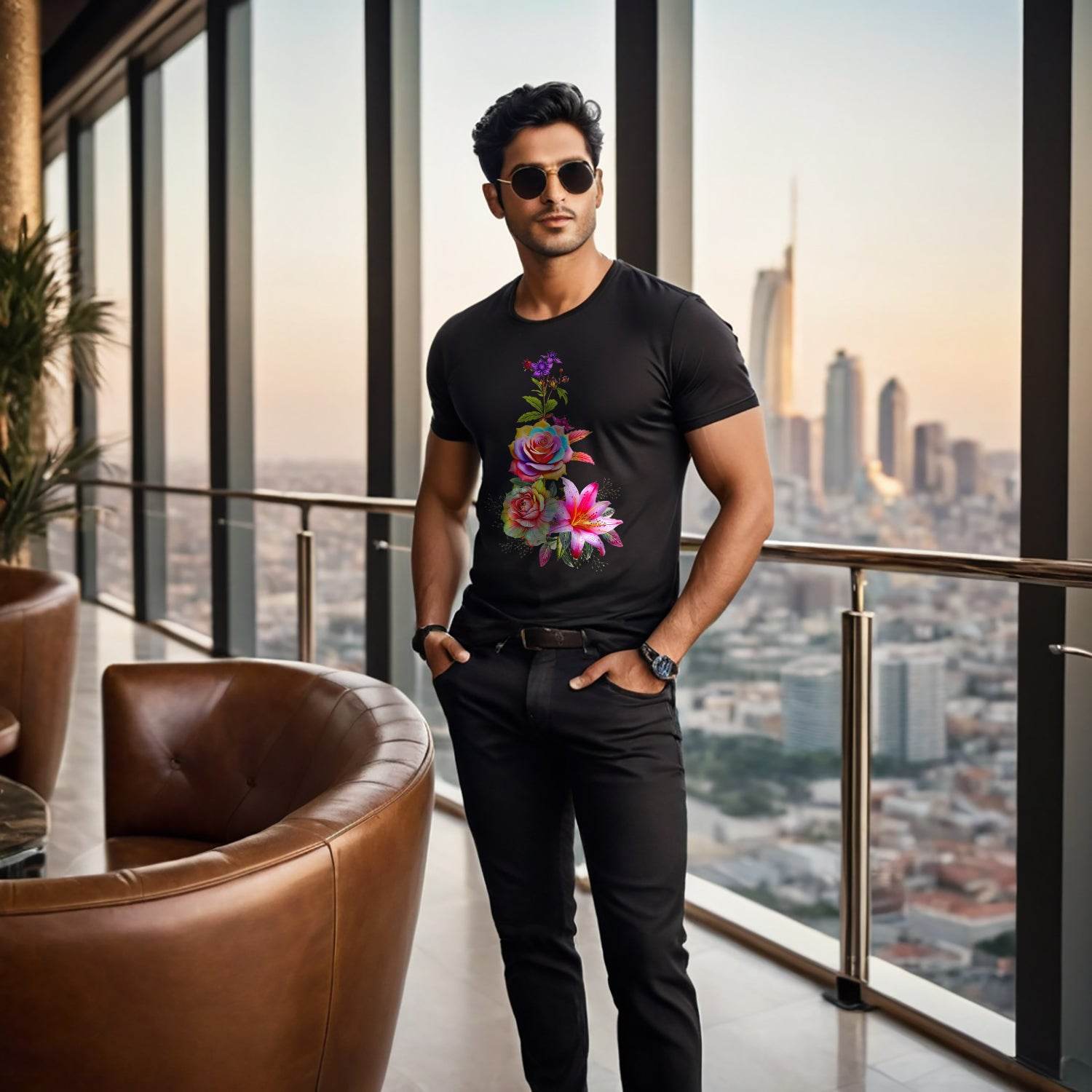 Radiant Rose Tee Psychedelic Floral - Unisex Round Neck Regular Fit 100% Combed Cotton Half Sleeve T-Shirt - Mojilo Mart