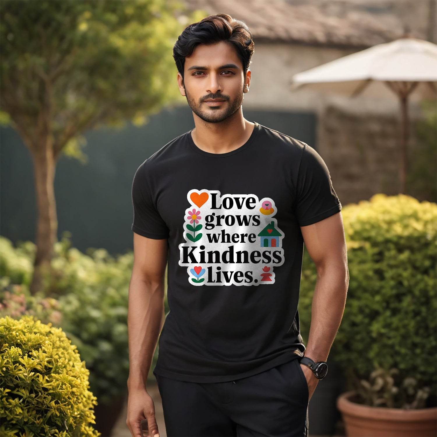 Love Grows Where Kindness Lives - Unisex Round Neck Regular Fit 100% Combed Cotton Half Sleeve T-Shirt - Mojilo Mart