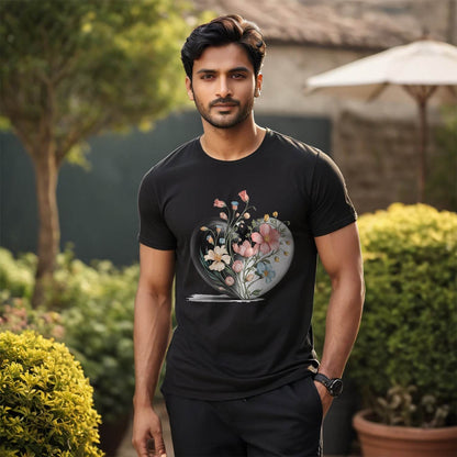 Love Flower Heart - Unisex Round Neck Regular Fit 100% Combed Cotton Half Sleeve T-Shirt - Mojilo Mart