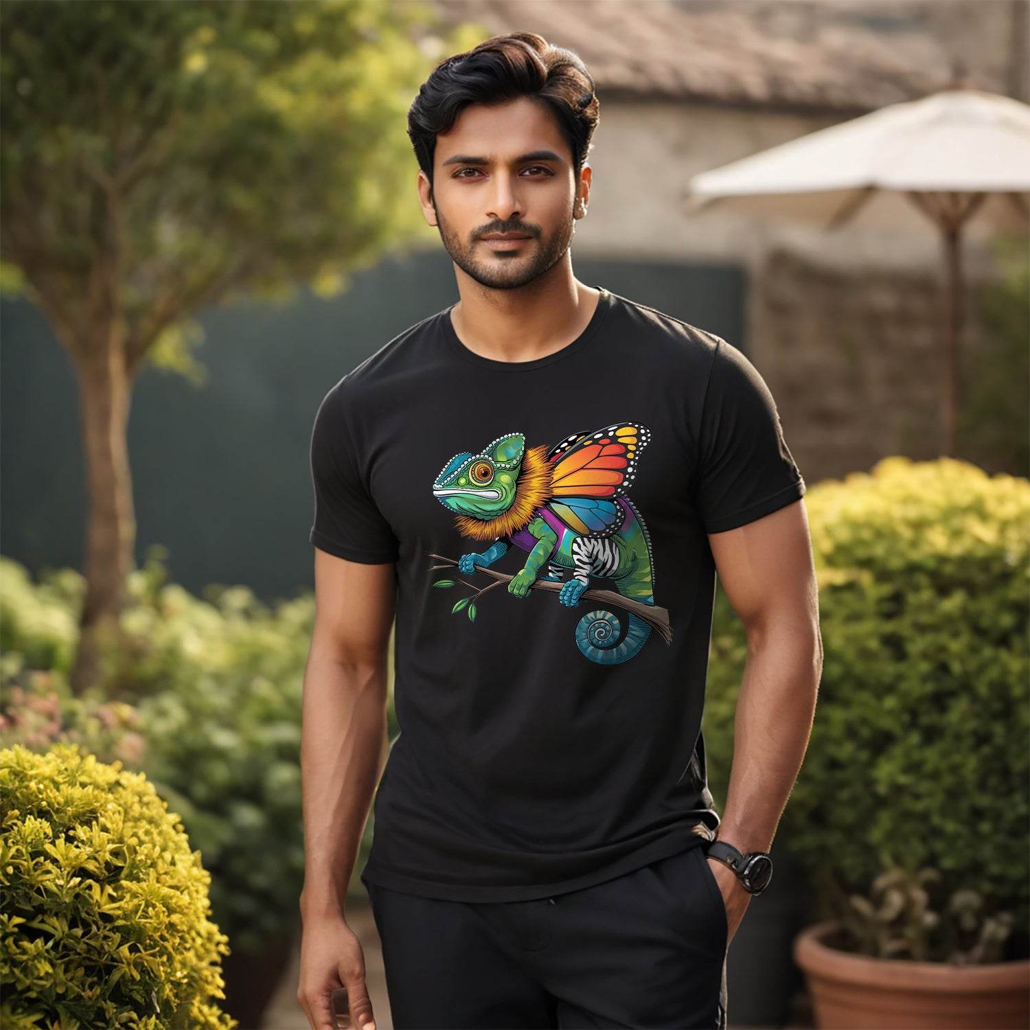 Chameleon Mood Matcher Color Changing Reptile Camouflage - Unisex Round Neck Regular Fit 100% Combed Cotton Half Sleeve T-Shirt - Mojilo Mart
