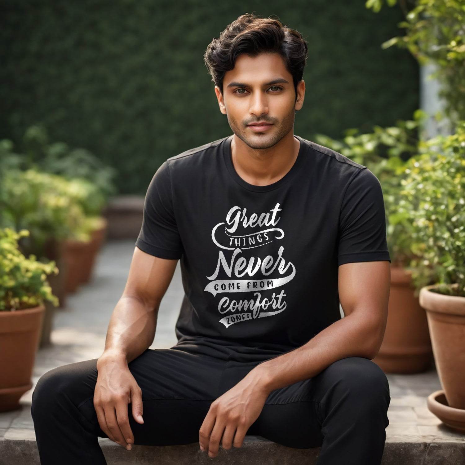 Great Things Never Come From Comfort - Unisex Round Neck Regular Fit 100% Combed Cotton Half Sleeve T-Shirt - Mojilo Mart