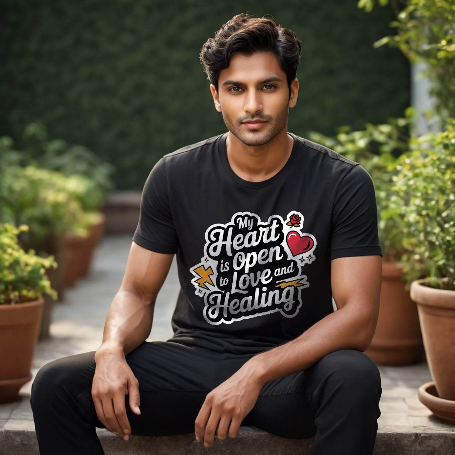 My Heart Is Open To Love And Healing - Unisex Round Neck Regular Fit 100% Combed Cotton Half Sleeve T-Shirt - Mojilo Mart