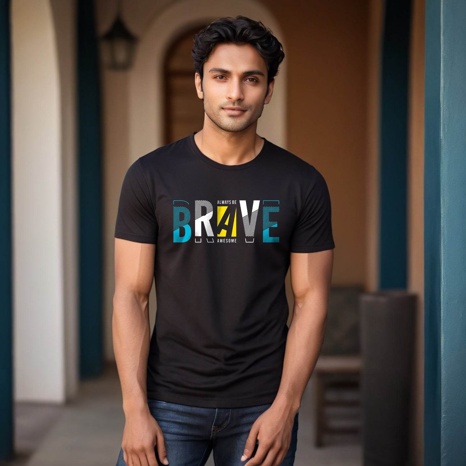 Always Be BRAVE Awesome - Unisex Round Neck Regular Fit 100% Combed Cotton Half Sleeve T-Shirt - Mojilo Mart