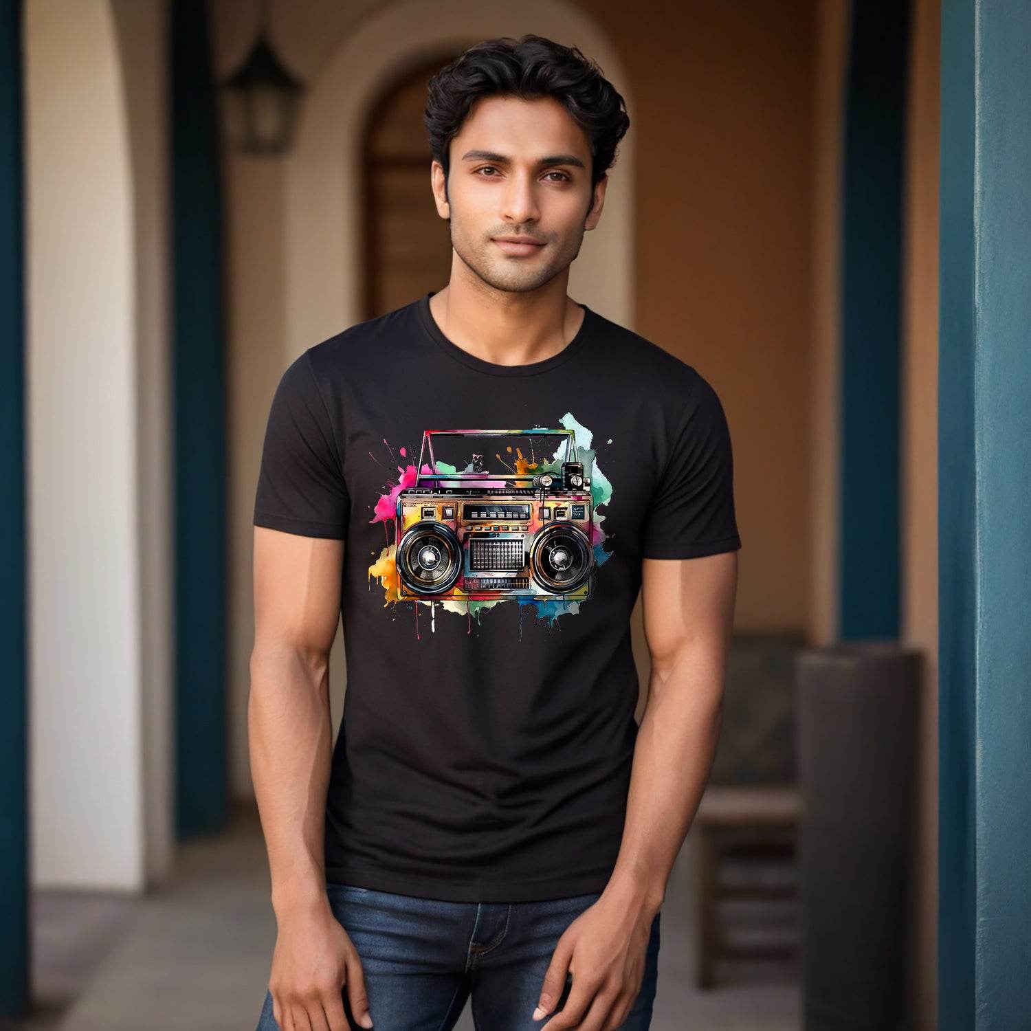 Ghetto Blaster Colorful - Unisex Round Neck Regular Fit 100% Combed Cotton Half Sleeve T-Shirt - Mojilo Mart