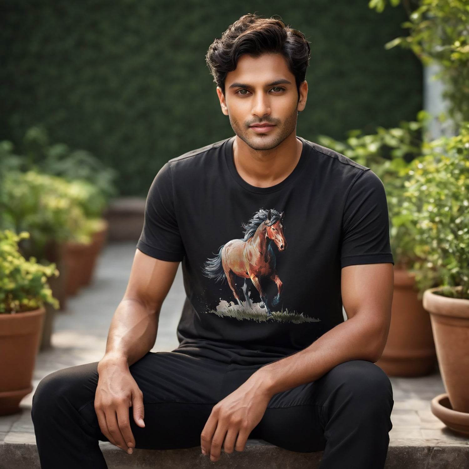 Horse Graphic Tees Summer Casual - Unisex Round Neck Regular Fit 100% Combed Cotton Half Sleeve T-Shirt - Mojilo Mart