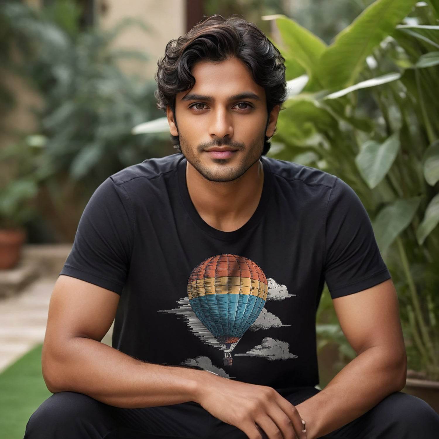 Hot Air Balloon Flying - Unisex Round Neck Regular Fit 100% Combed Cotton Half Sleeve T-Shirt - Mojilo Mart