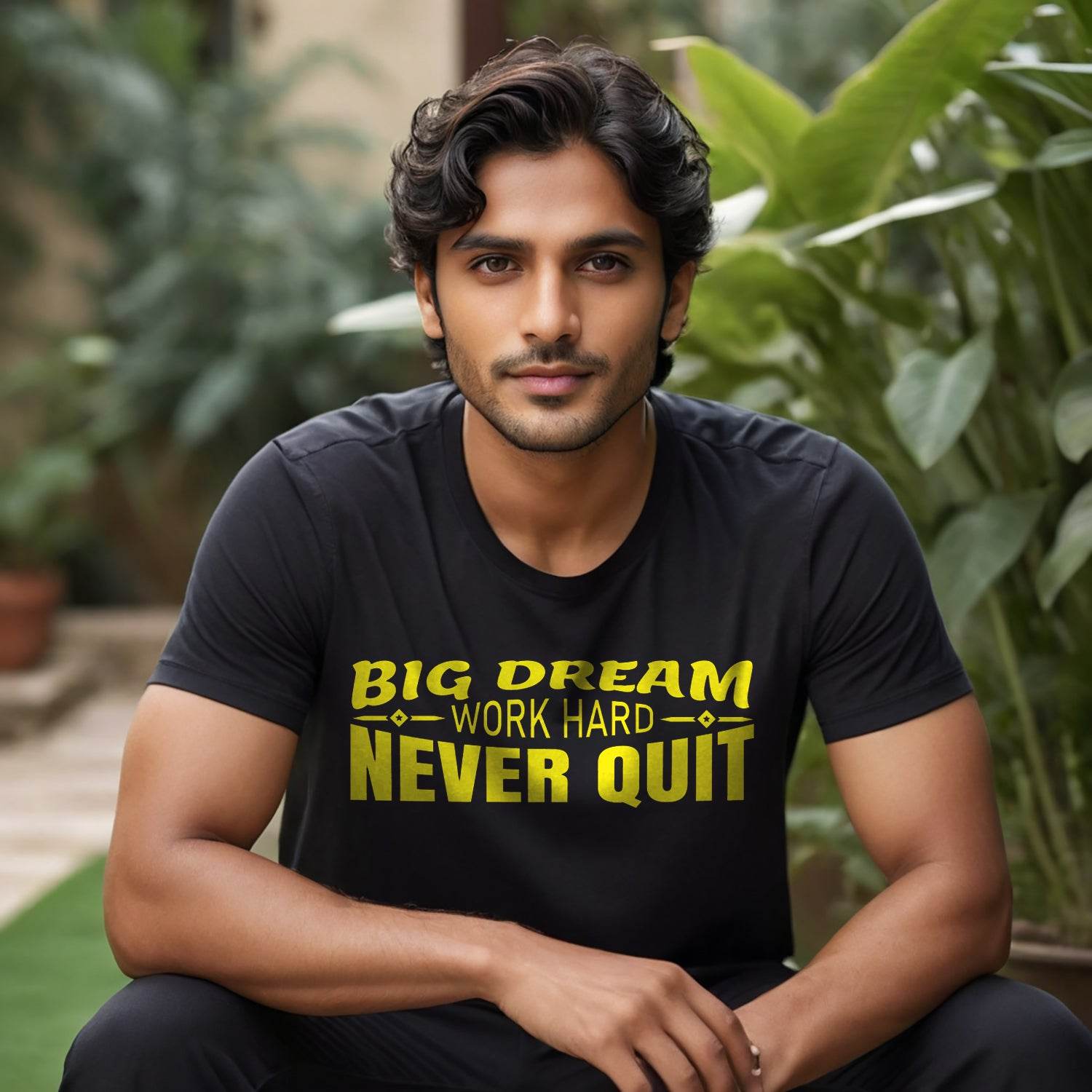 Big Dream Work Hard Never Quit - Unisex Round Neck Regular Fit 100% Combed Cotton Half Sleeve T-Shirt - Mojilo Mart