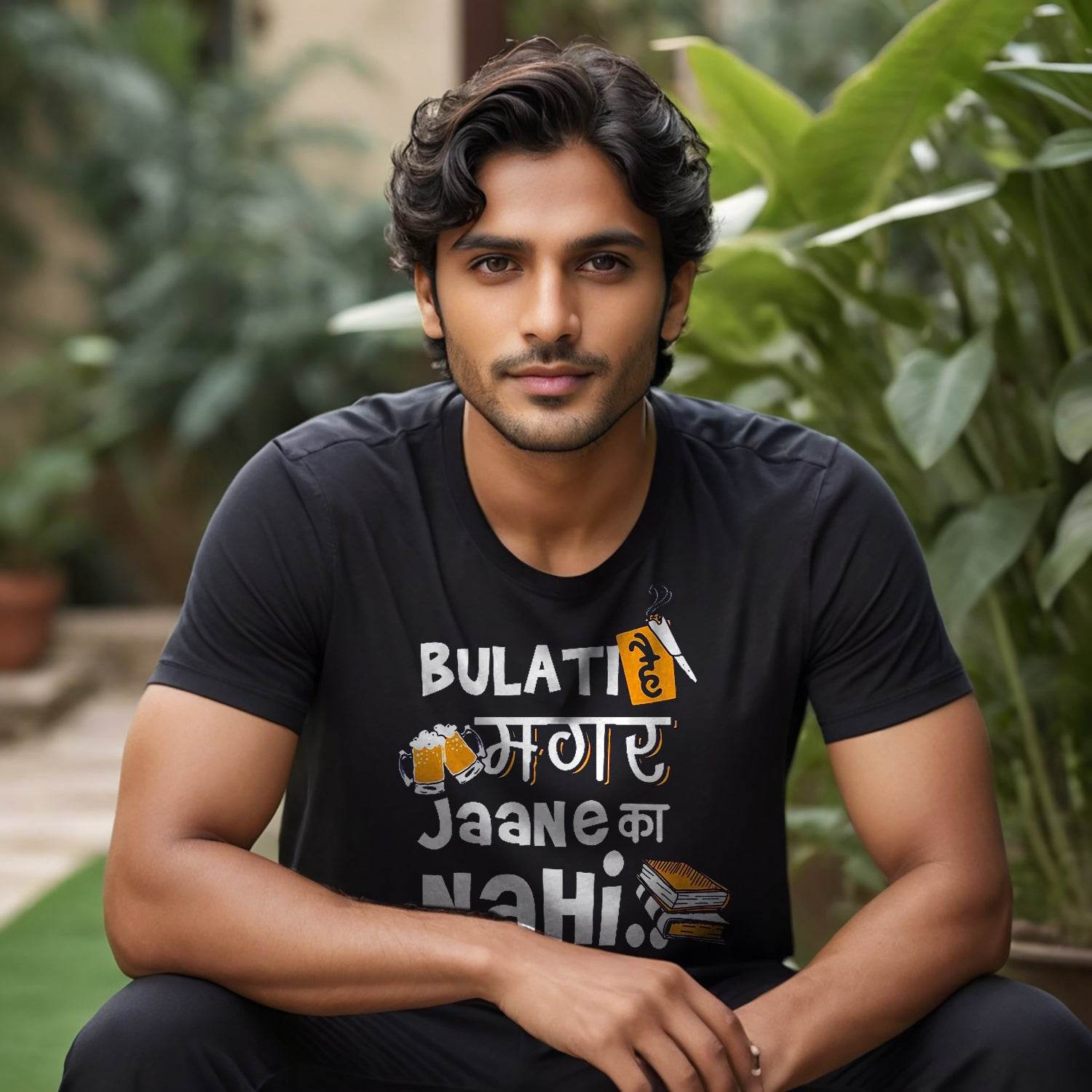 Bulati Hai Magar Jaane Ka Nahi - Unisex Round Neck Regular Fit 100% Combed Cotton Half Sleeve T-Shirt - Mojilo Mart