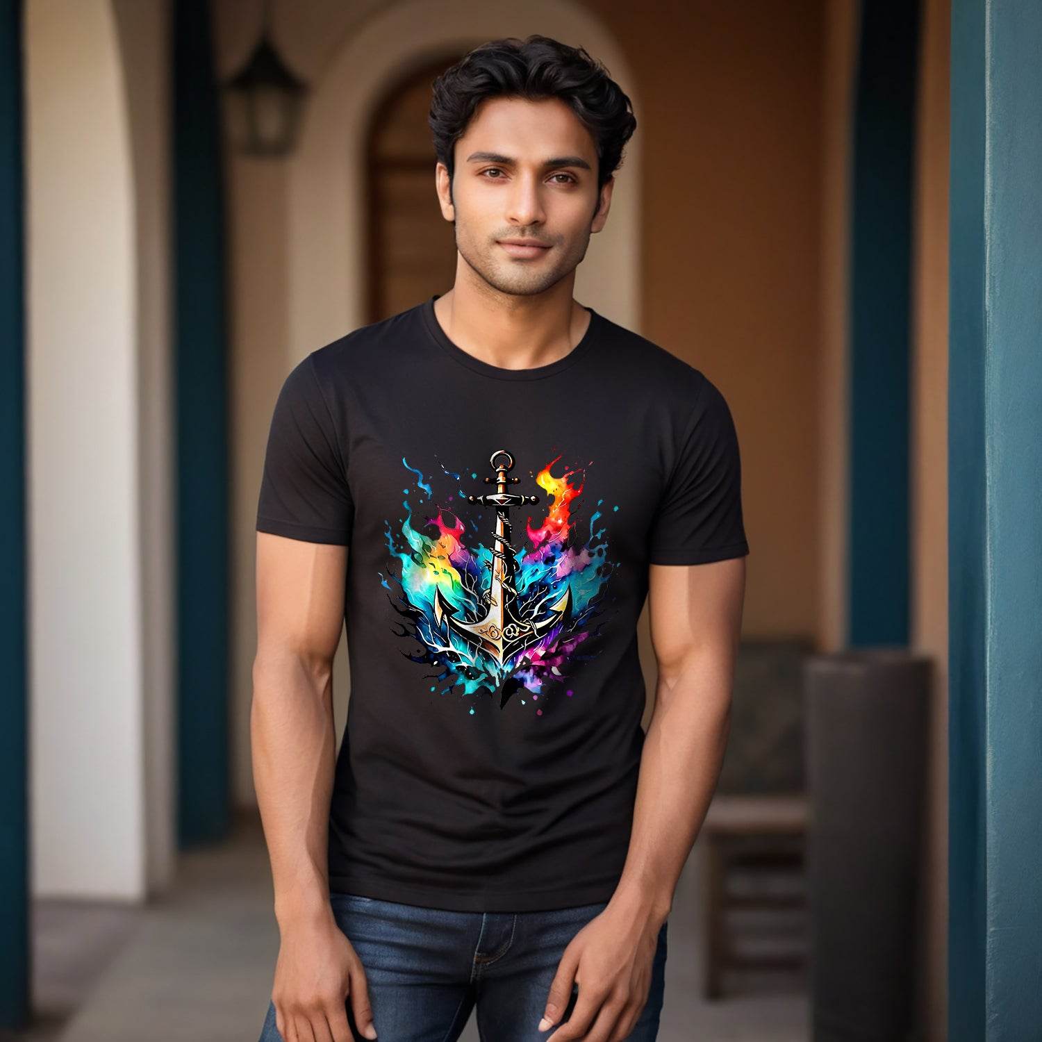 Anchor Patch - Unisex Round Neck Regular Fit 100% Combed Cotton Half Sleeve T-Shirt - Mojilo Mart