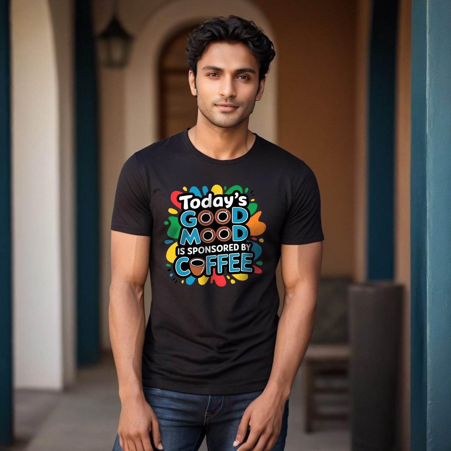 Today's Good Mood Is Sponsored By Coffee - Unisex Round Neck Regular Fit 100% Combed Cotton Half Sleeve T-Shirt - Mojilo Mart