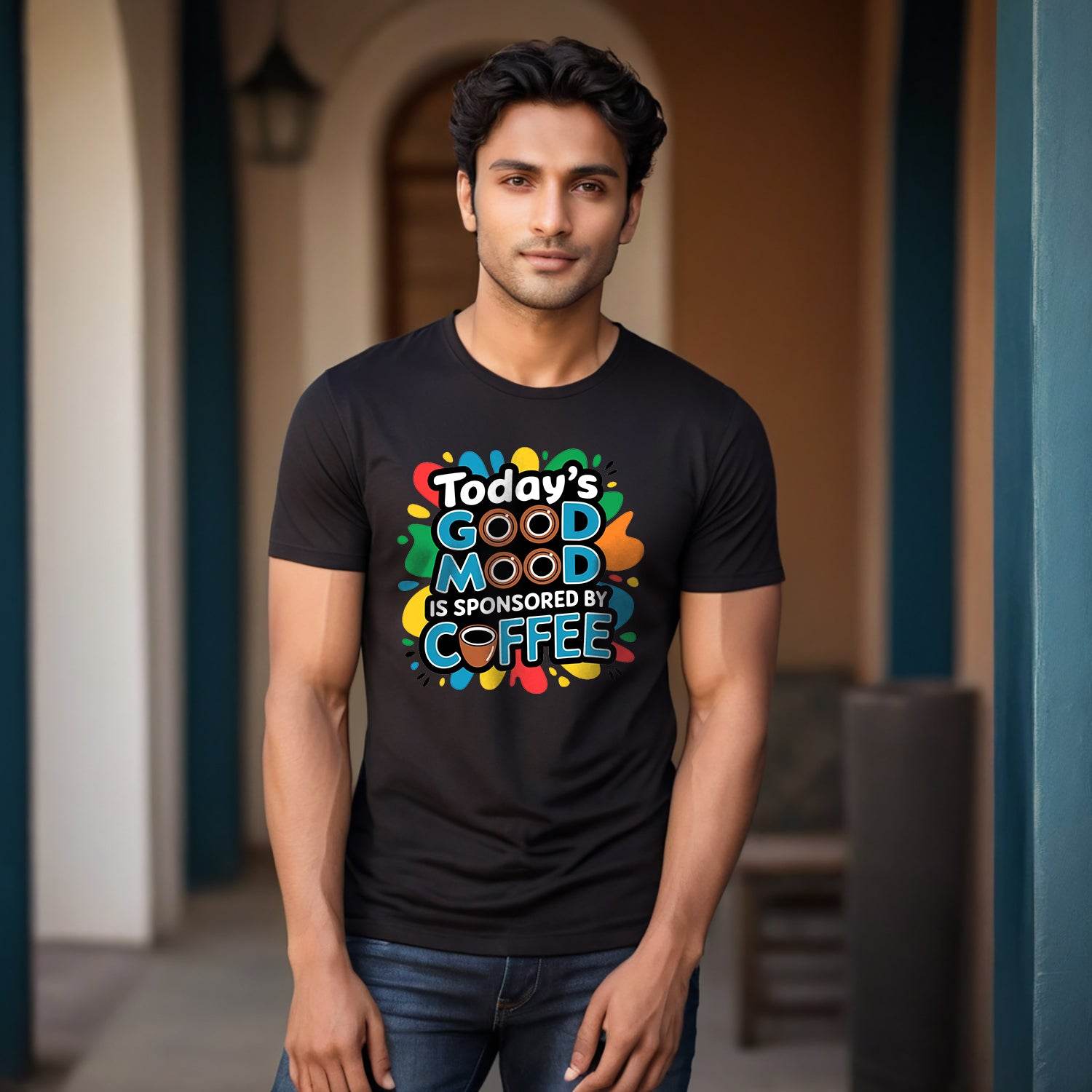 Today's Good Mood Is Sponsored By Coffee - Unisex Round Neck Regular Fit 100% Combed Cotton Half Sleeve T-Shirt - Mojilo Mart