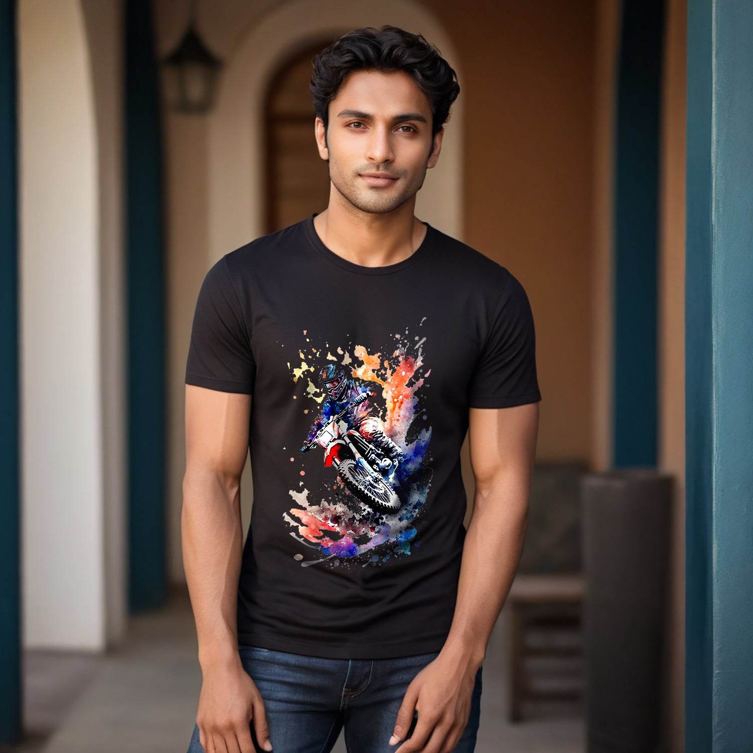 Motocross Dirt Biking - Unisex Round Neck Regular Fit 100% Combed Cotton Half Sleeve T-Shirt - Mojilo Mart