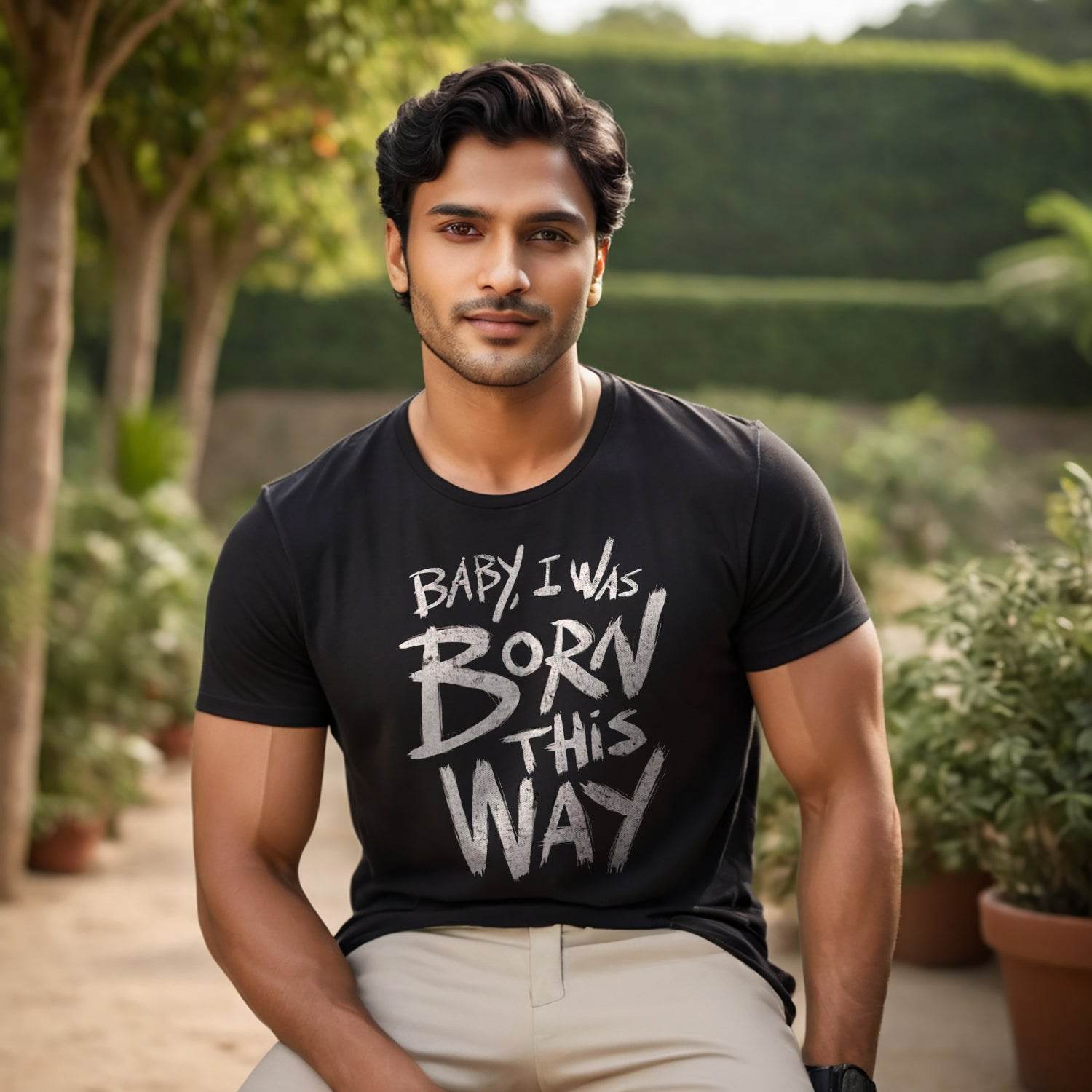 Baby i was born this way - Unisex Round Neck Regular Fit 100% Combed Cotton Half Sleeve T-Shirt - Mojilo Mart