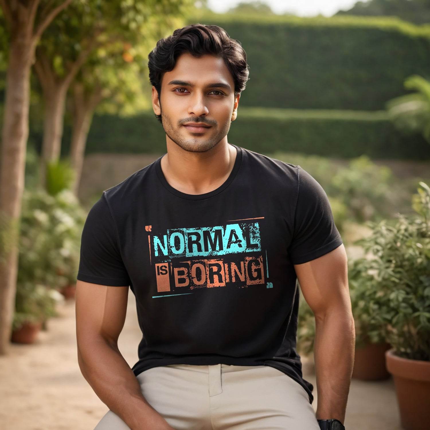 NORMAL IS BORING - Unisex Round Neck Regular Fit 100% Combed Cotton Half Sleeve T-Shirt - Mojilo Mart