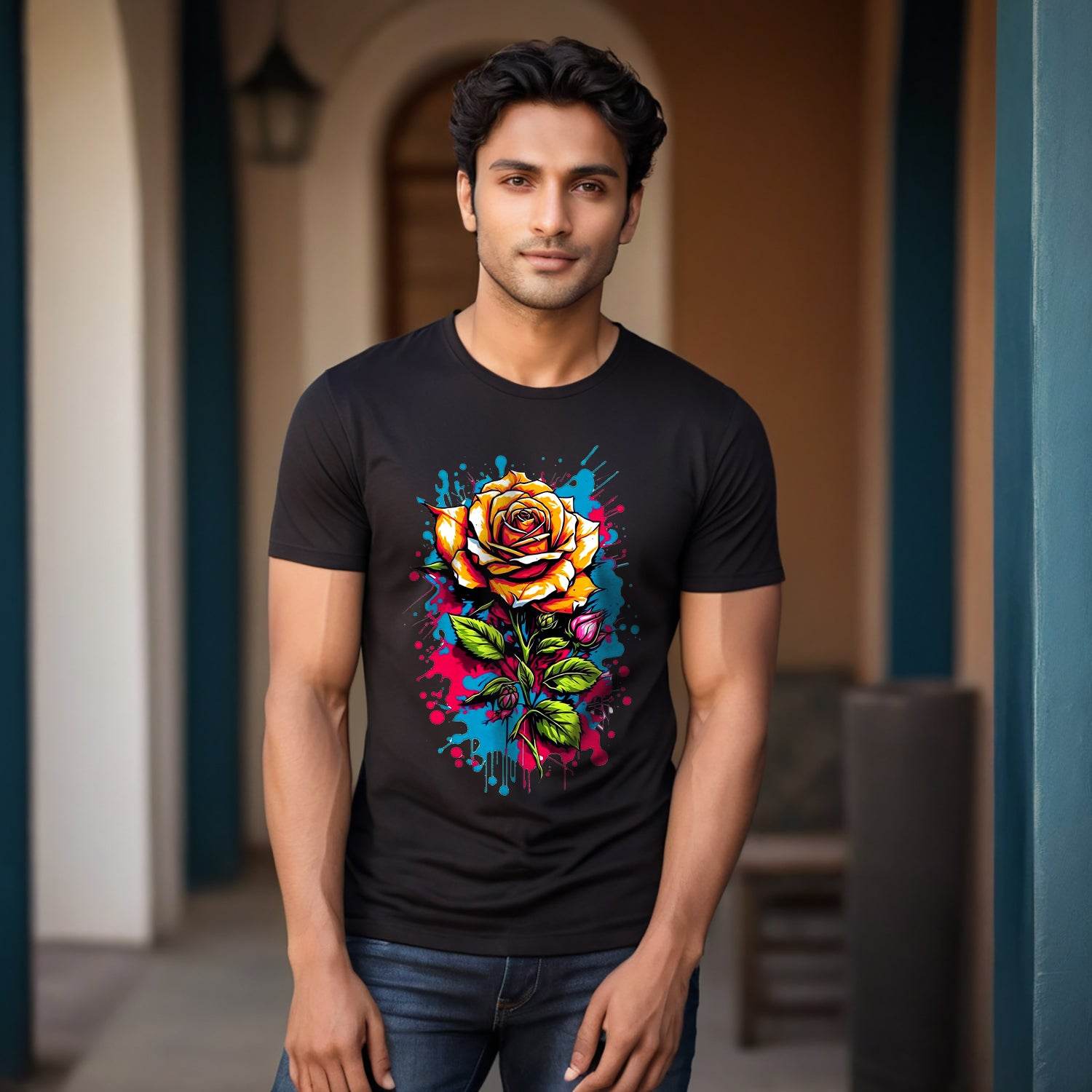 Rose Flowers Colors - Unisex Round Neck Regular Fit 100% Combed Cotton Half Sleeve T-Shirt - Mojilo Mart